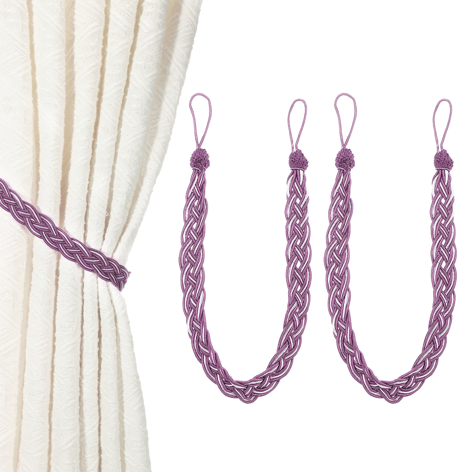 Unique Bargains Curtain Tiebacks Braided Drapery Holdback Purple 22" 2 Pcs