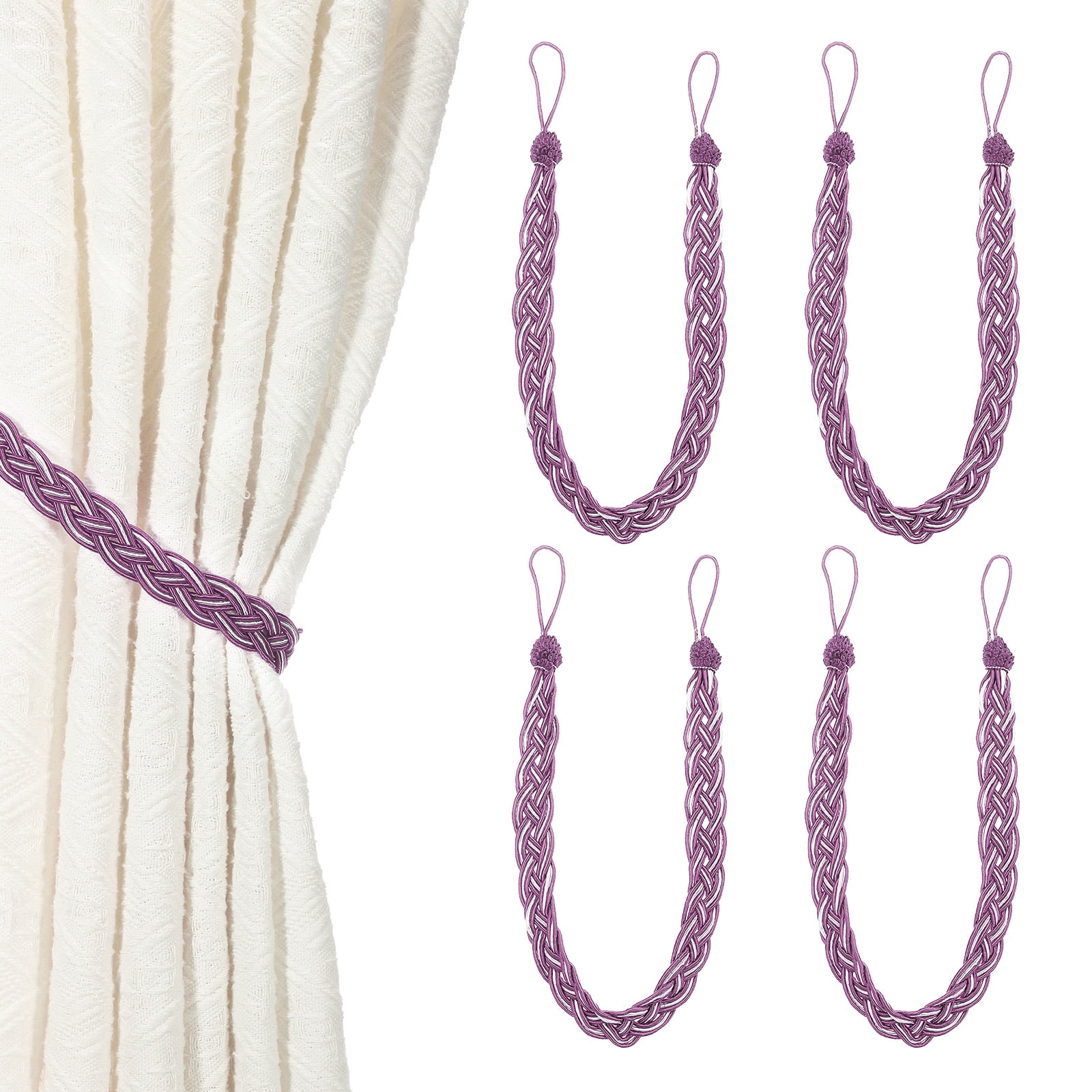 Unique Bargains Curtain Tiebacks Braided Drapery Holdback Purple 22" 4 Pcs