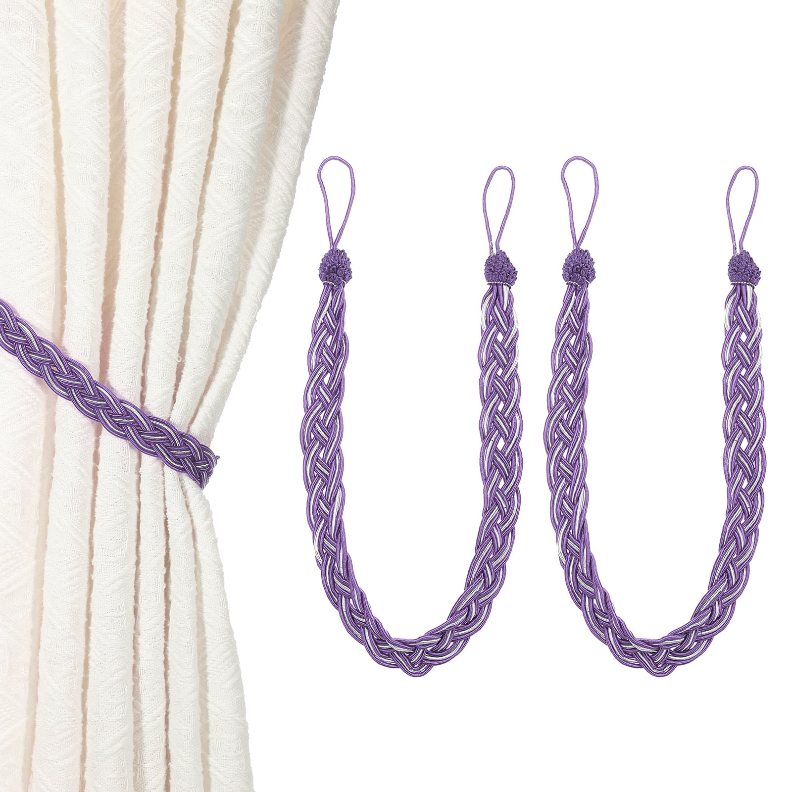 Unique Bargains Curtain Tiebacks Braided Drapery Holdback Purple 24" 2 Pcs