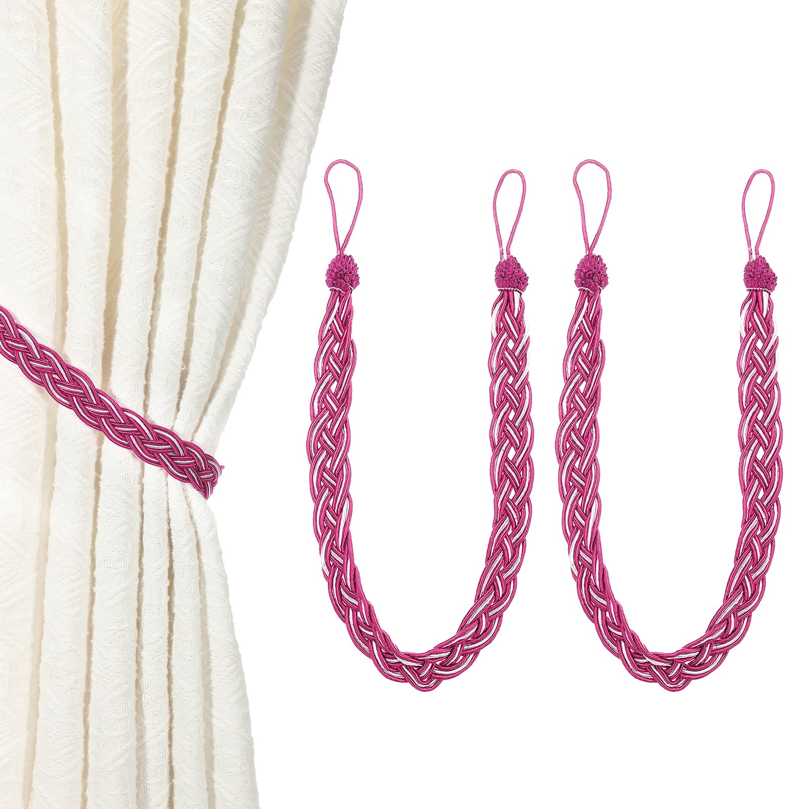 Unique Bargains Curtain Tiebacks Braided Drapery Holdback Rose Red 23" 2 Pcs