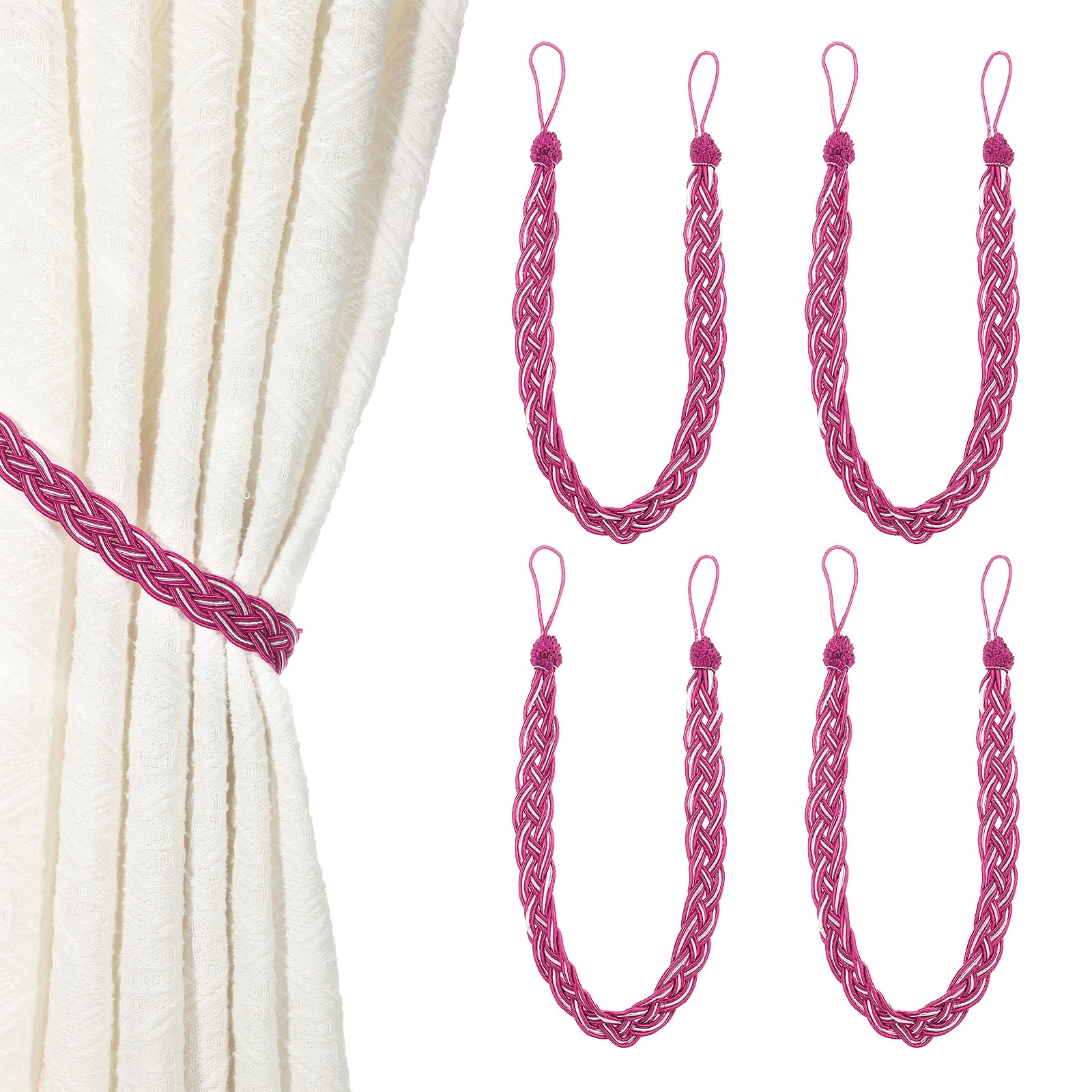 Unique Bargains Curtain Tiebacks Braided Drapery Holdback Rose Red 23" 4 Pcs