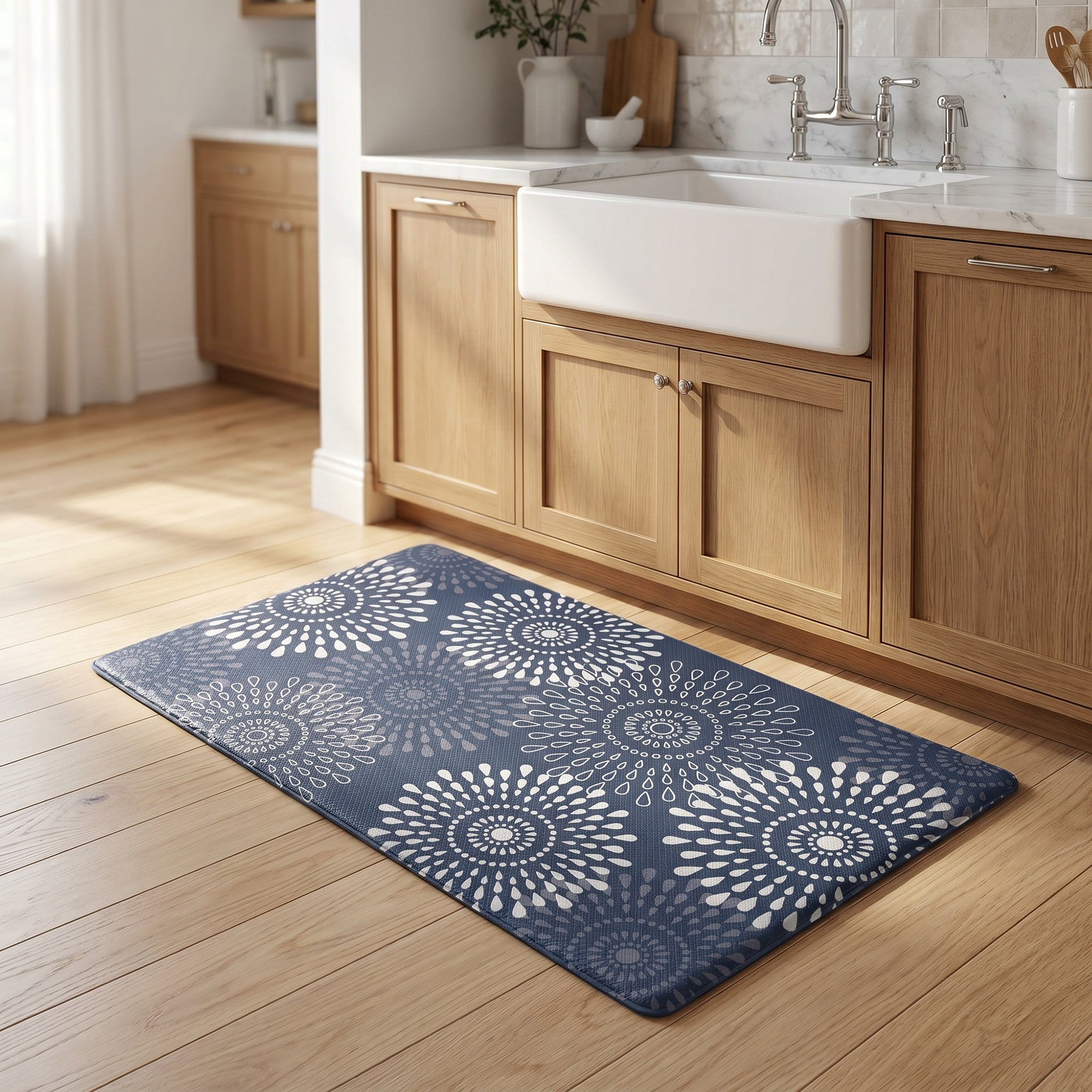 Unique Bargains Cushioned Waterproof Non-Slip Standing Mat Blue 30" x 17"