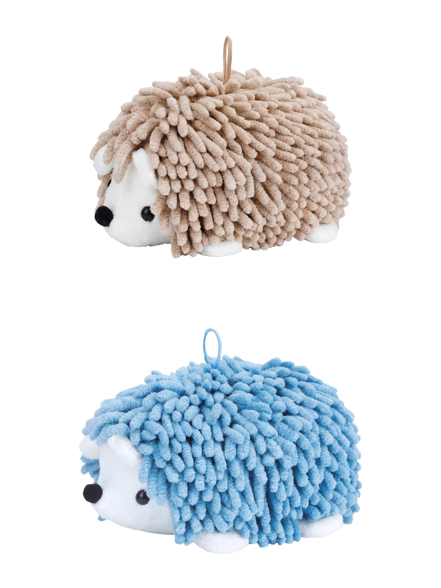 Unique Bargains Cute Animal Chenille Hanging Absorbent Hand Towel Blue/Brown 10" x 6"