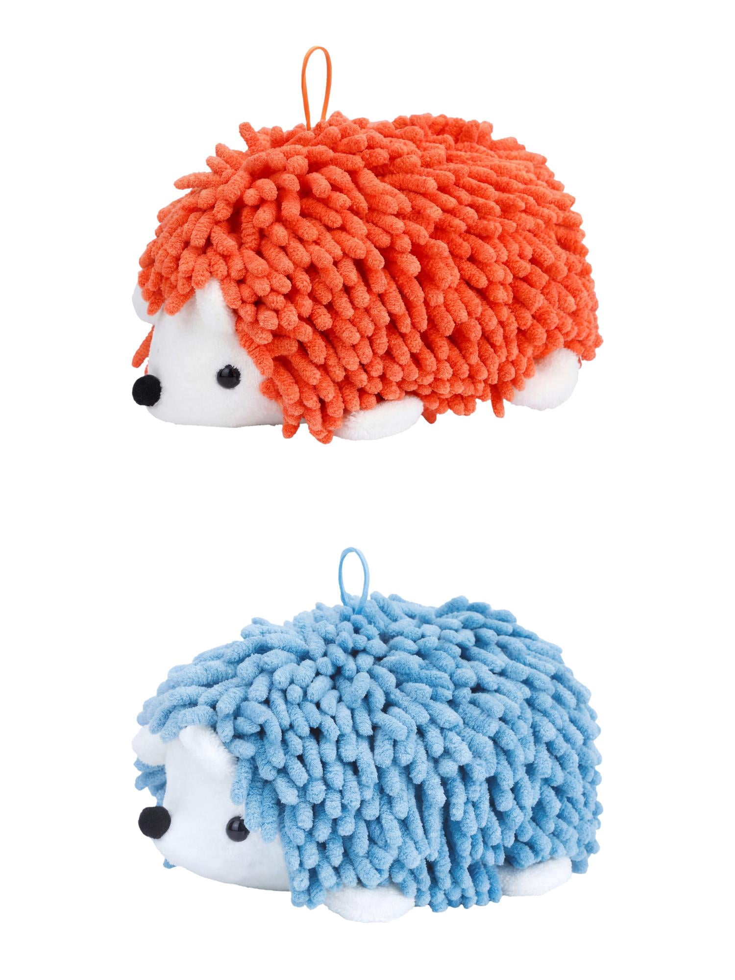 Unique Bargains Cute Animal Chenille Hanging Absorbent Hand Towel Blue/Orange 10" x 6"