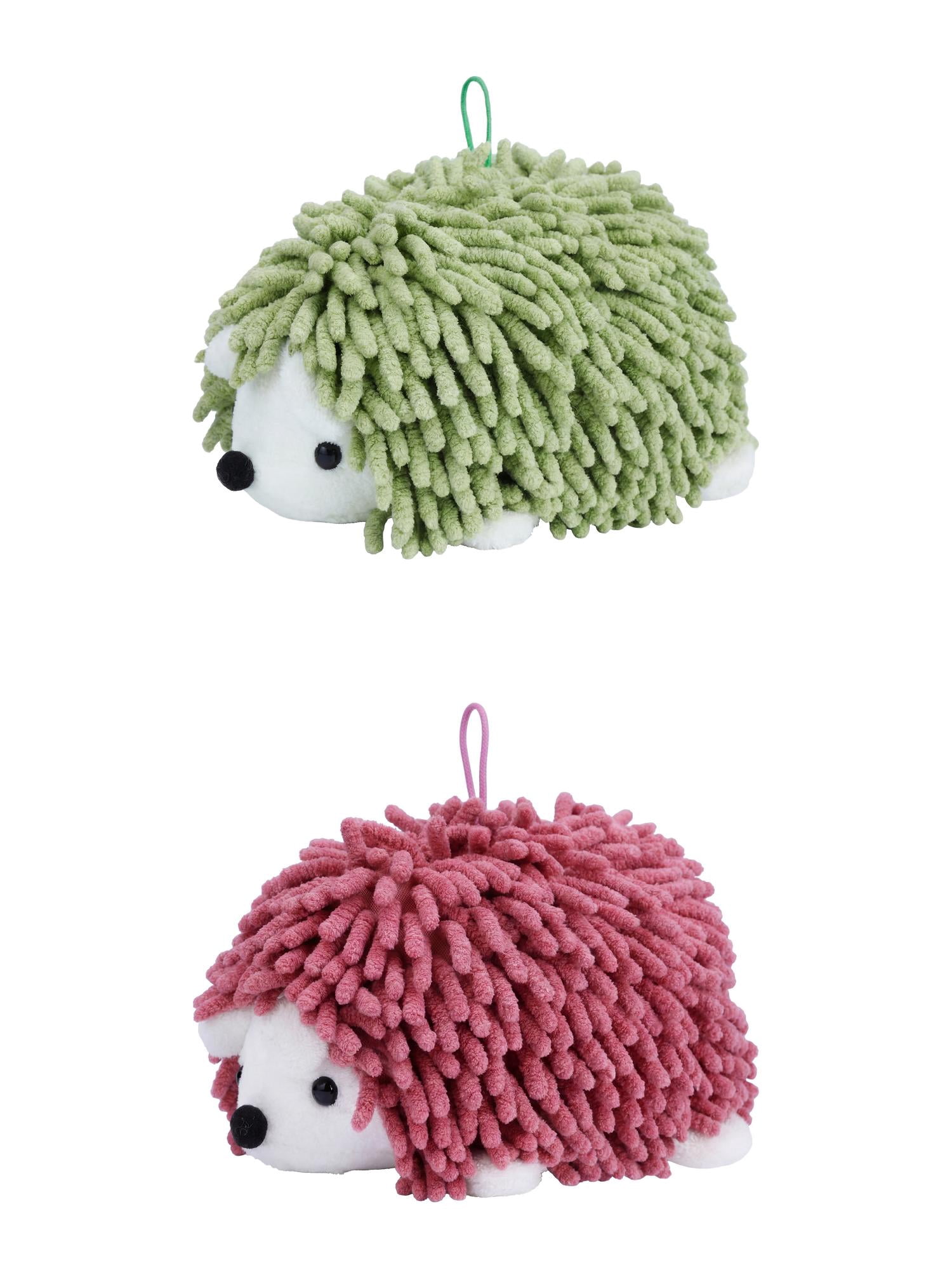 Unique Bargains Cute Animal Chenille Hanging Absorbent Hand Towel Green/Rose Red 10" x 6"