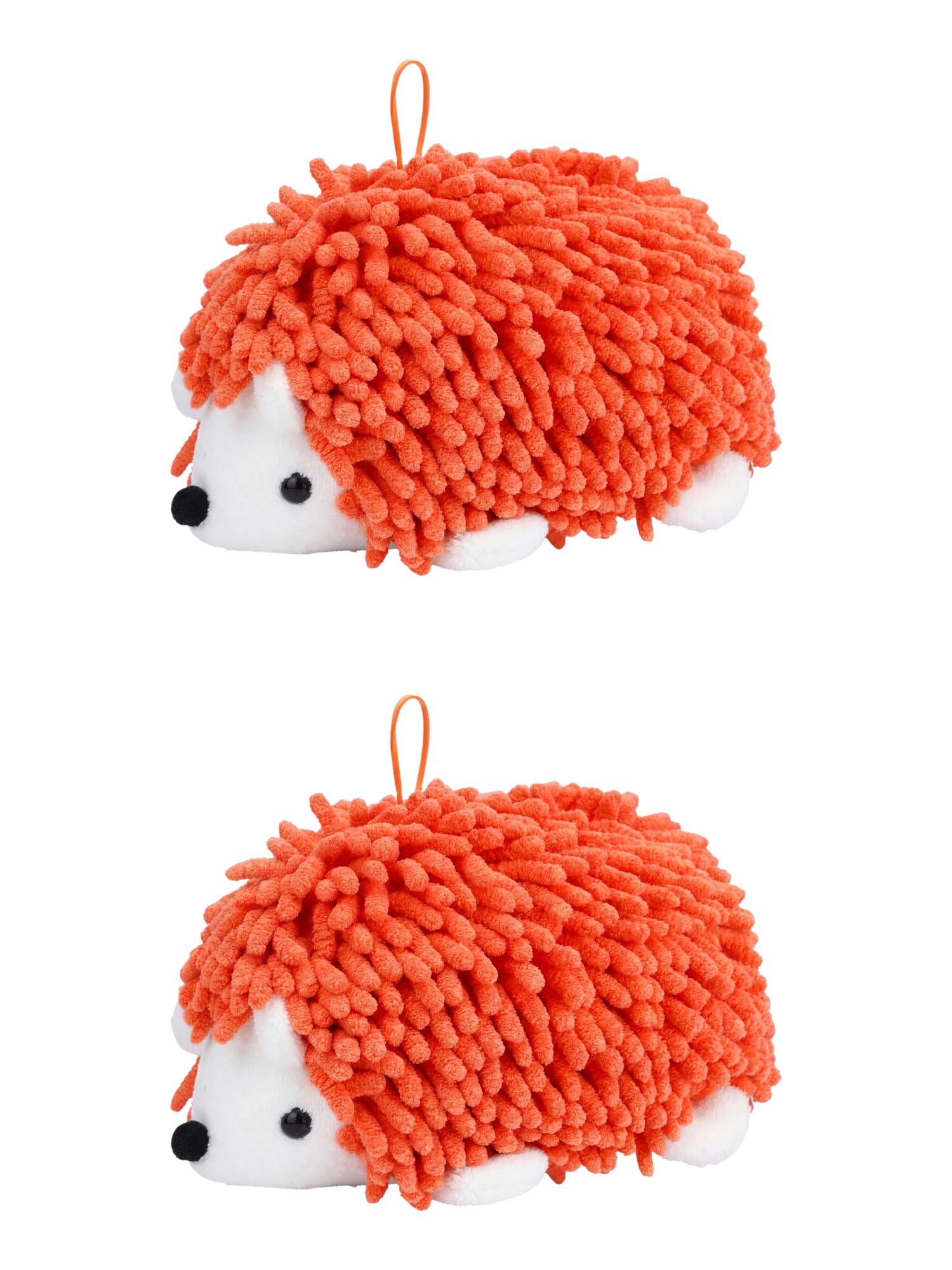 Unique Bargains Cute Animal Chenille Hanging Absorbent Hand Towel Orange 10" x 6"
