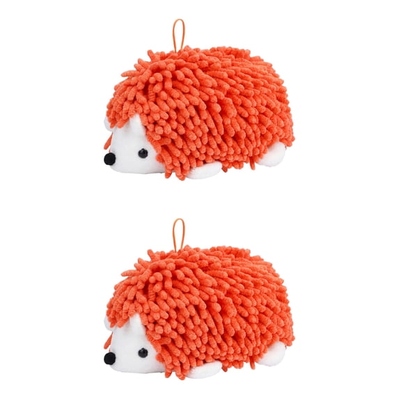 Unique Bargains Cute Animal Chenille Hanging Absorbent Hand Towel Orange 10" x 6"