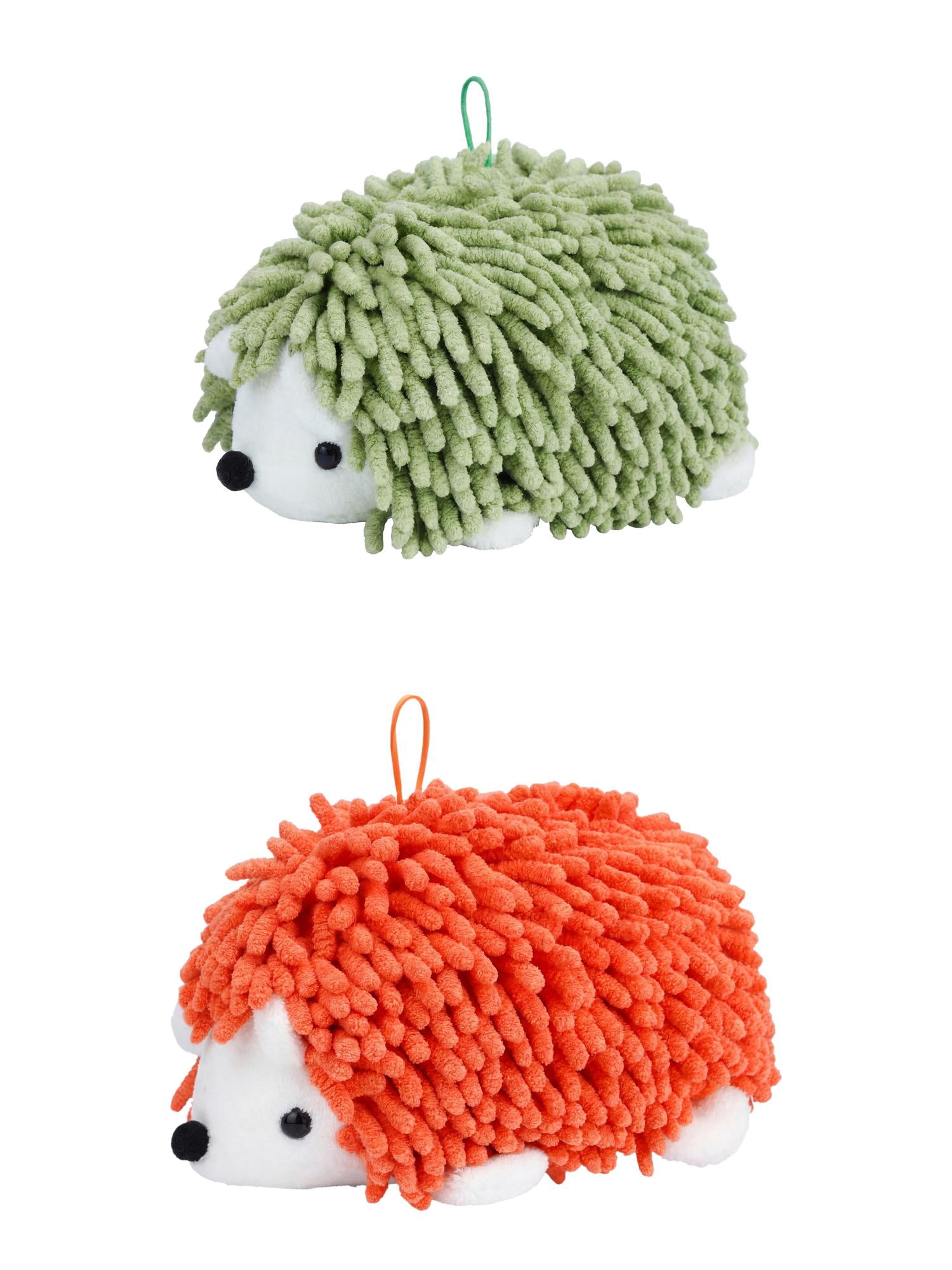Unique Bargains Cute Animal Chenille Hanging Absorbent Hand Towel Orange/Green 10" x 6"
