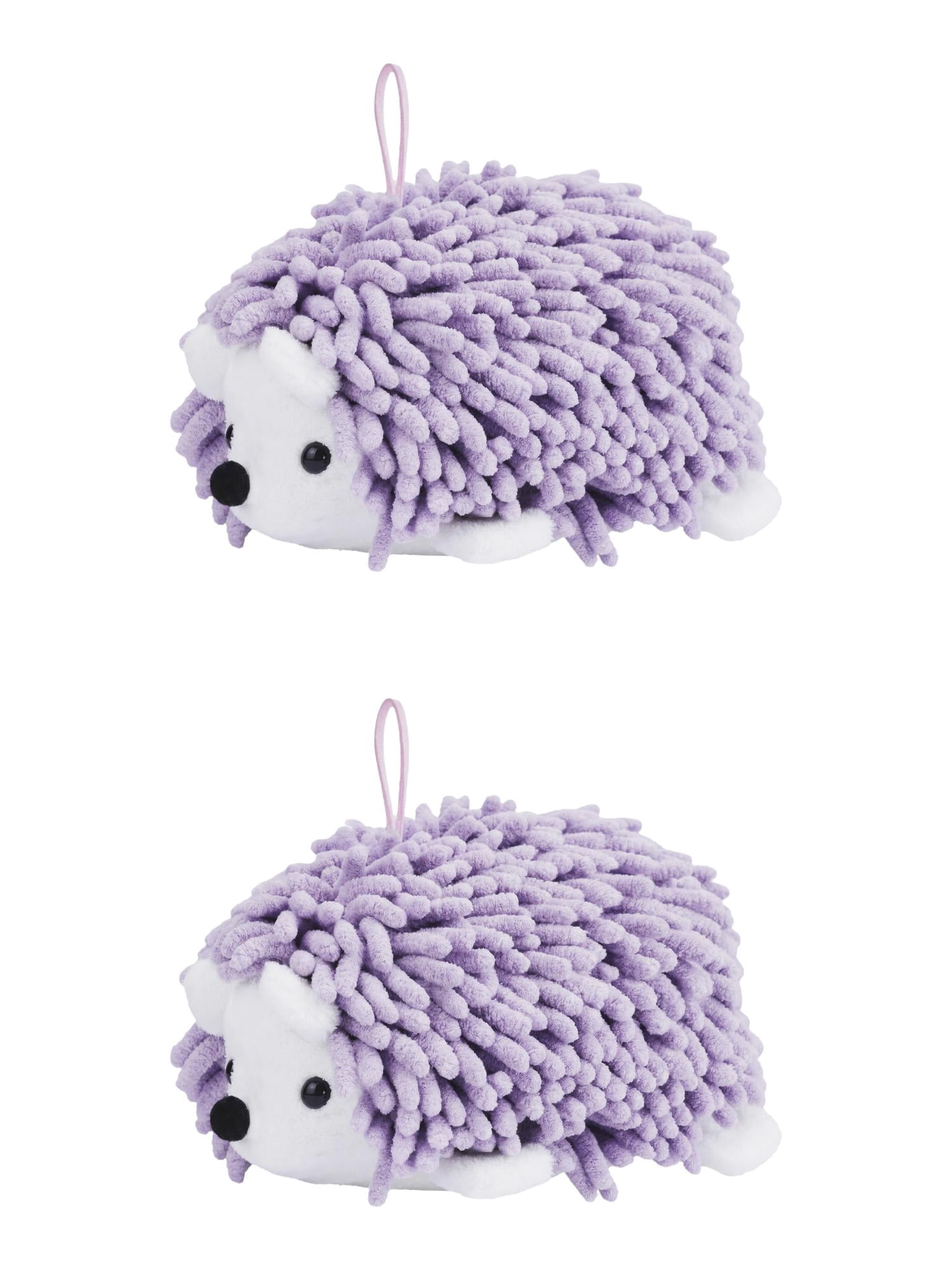 Unique Bargains Cute Animal Chenille Hanging Absorbent Hand Towel Purple 10" x 6"