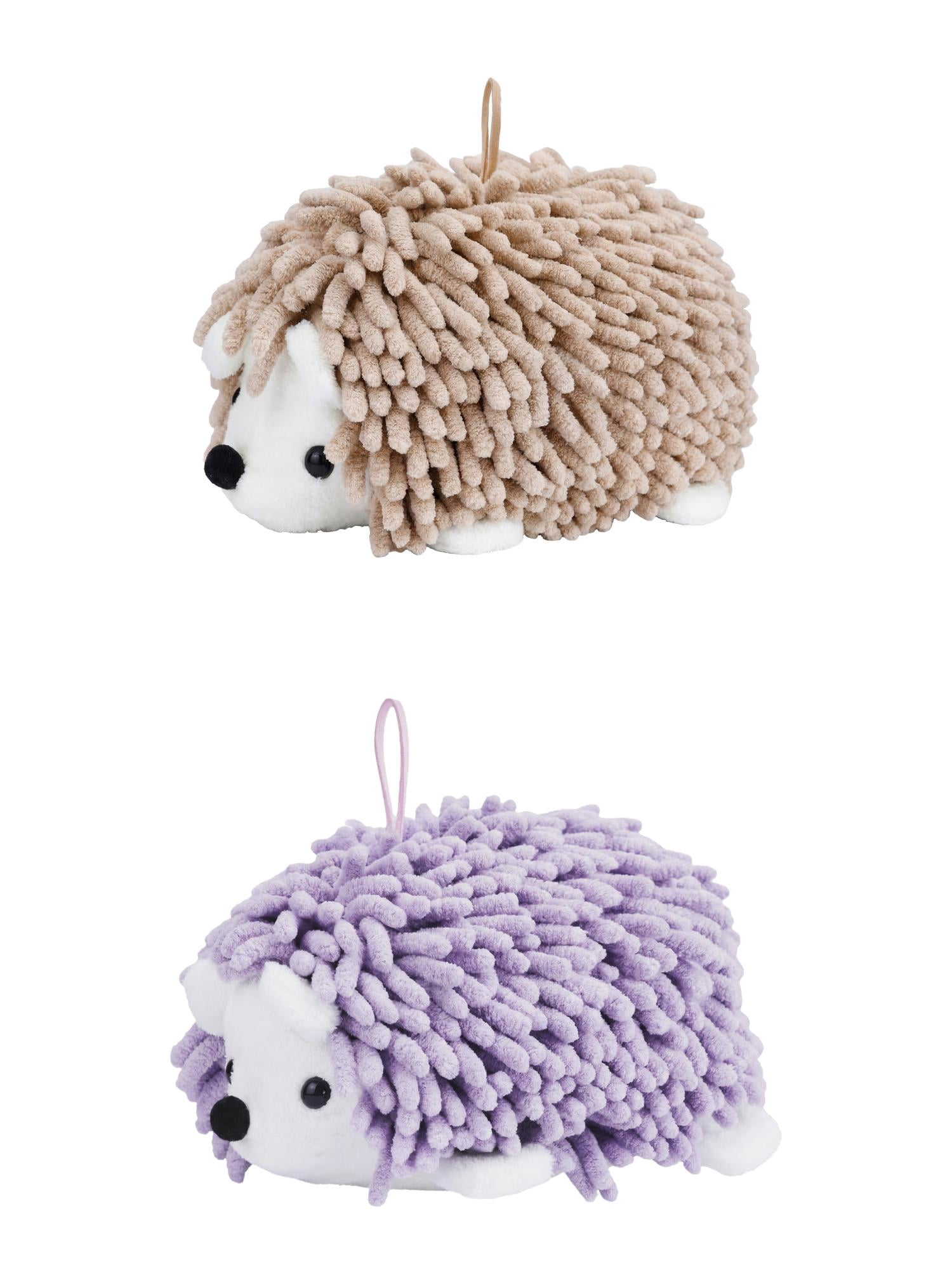Unique Bargains Cute Animal Chenille Hanging Absorbent Hand Towel Purple/Brown 10" x 6"