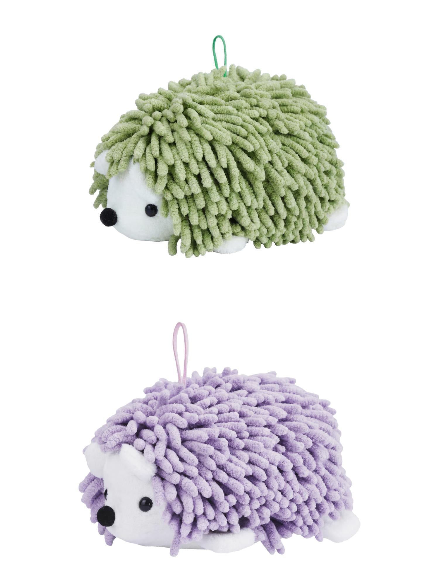 Unique Bargains Cute Animal Chenille Hanging Absorbent Hand Towel Purple/Green 10" x 6"