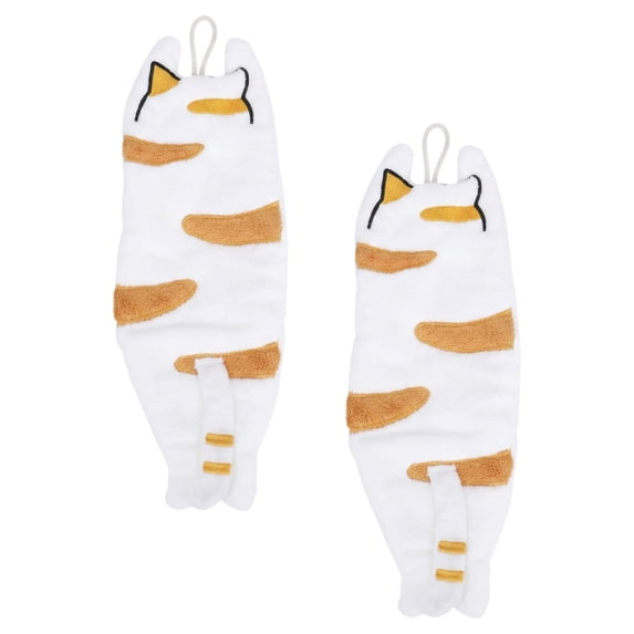 Unique Bargains Cute Animal Hanging Hand Towels Orange 2pcs