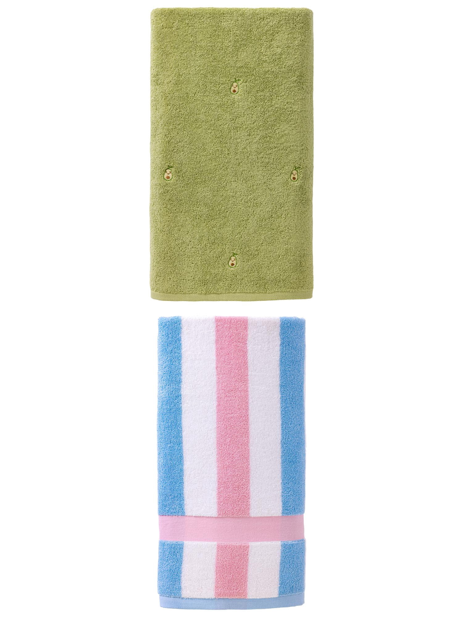 Unique Bargains Cute Bath Towel 2 Pack Avocado Green/Pink 55" x 28"