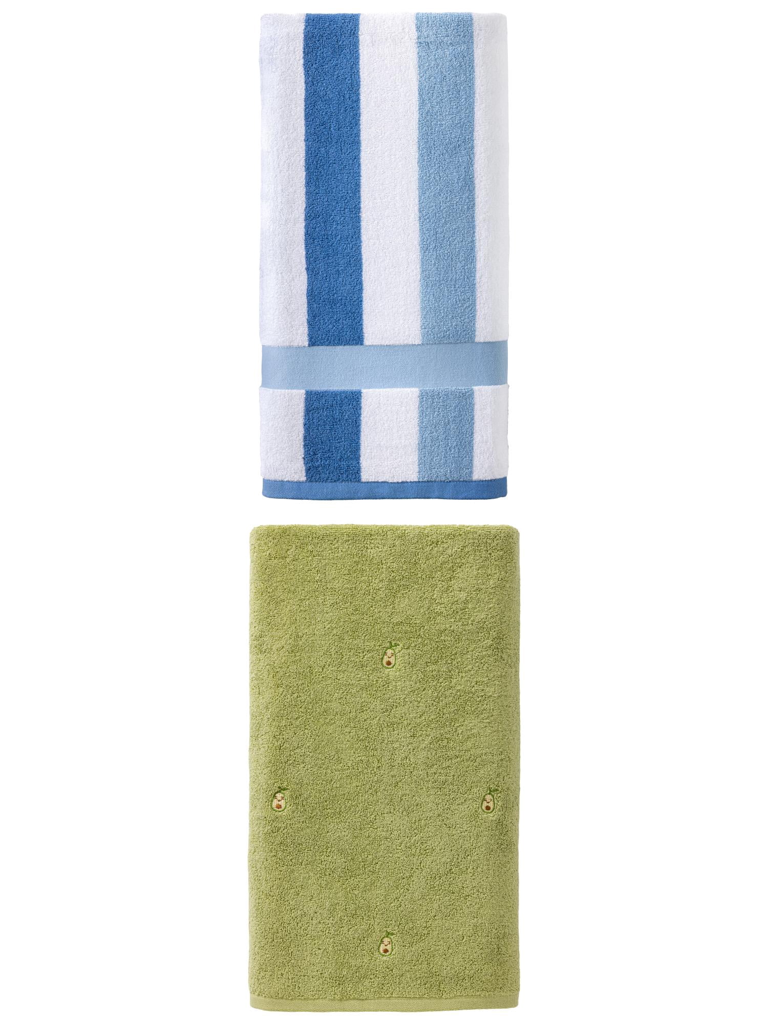 Unique Bargains Cute Bath Towel 2 Pack Avocado Green/Royal Blue 55" x 28"