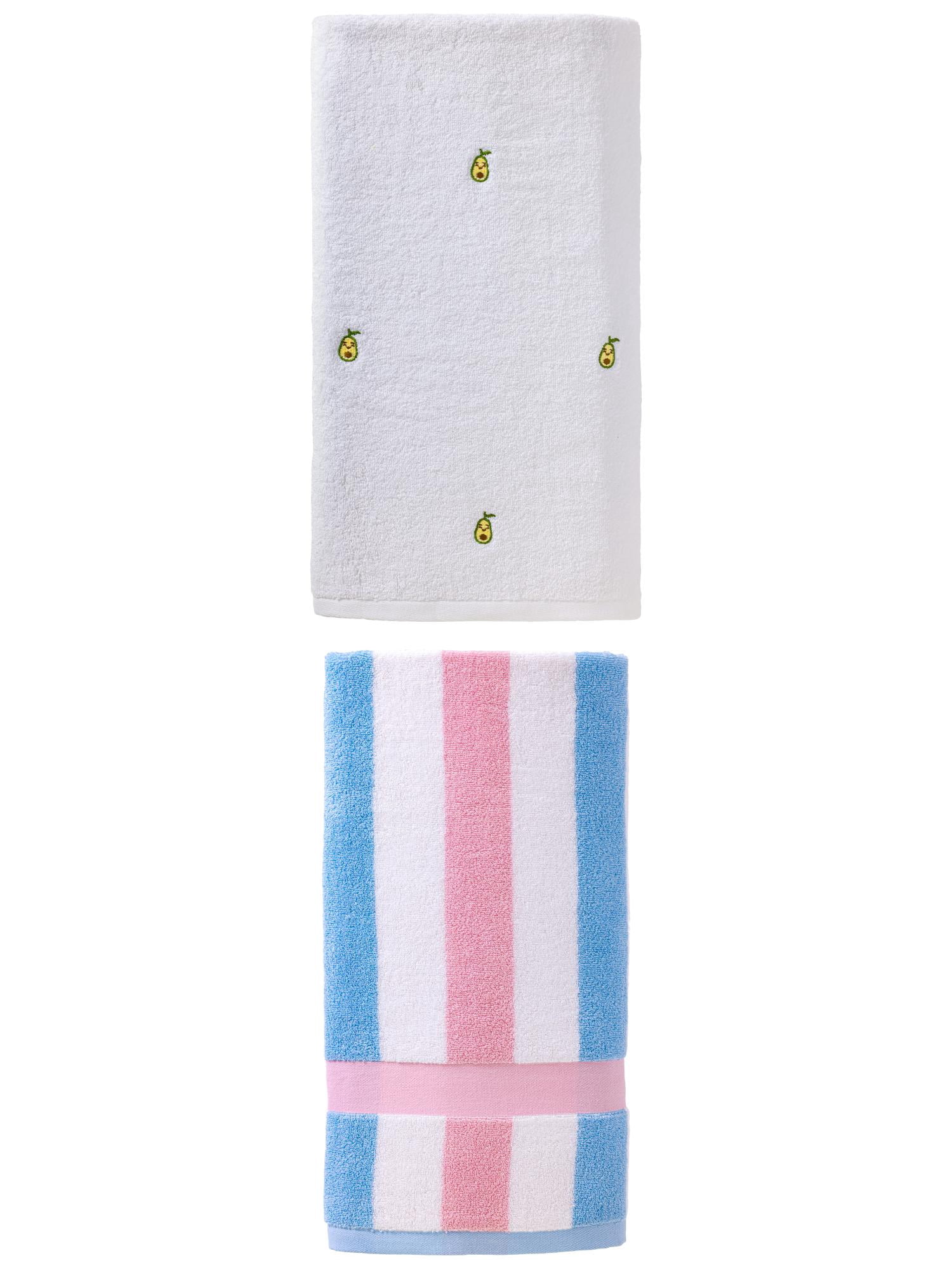 Unique Bargains Cute Bath Towel 2 Pack Avocado White/Pink 55" x 28"