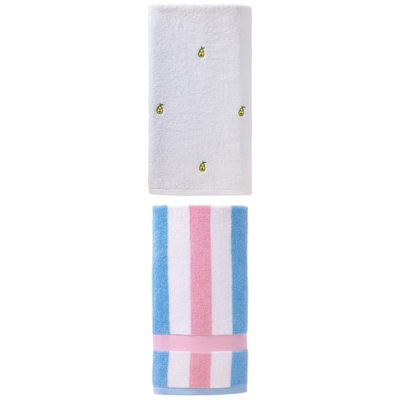 Unique Bargains Cute Bath Towel 2 Pack Avocado White/Pink 55" x 28"