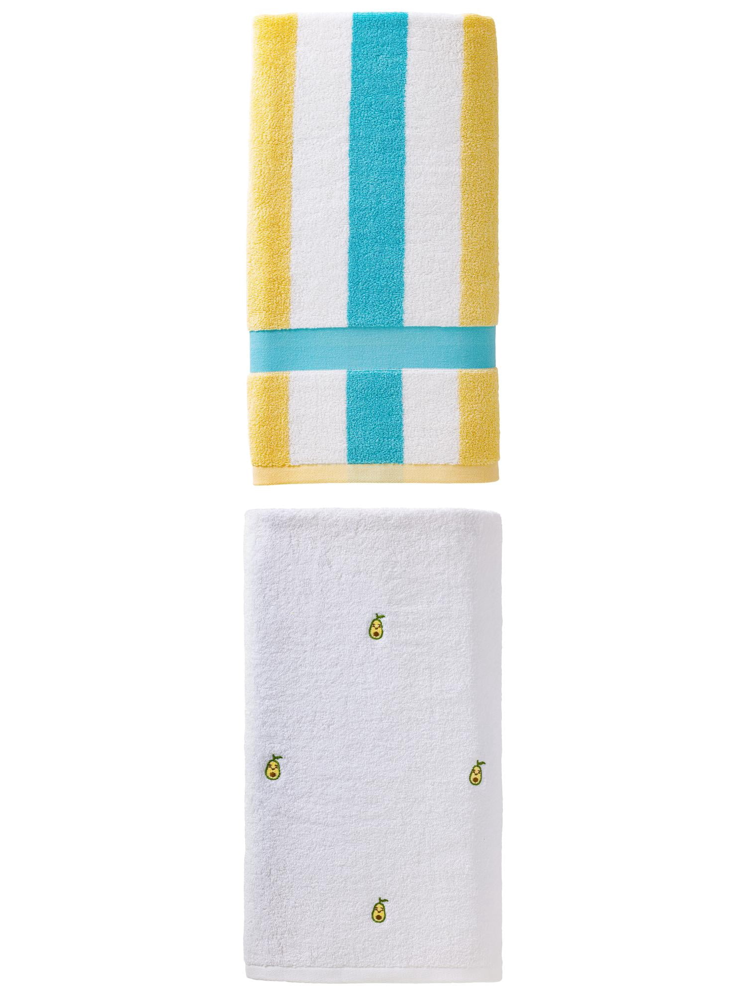 Unique Bargains Cute Bath Towel 2 Pack Avocado White/Yellow Blue Stripes 55" x 28"