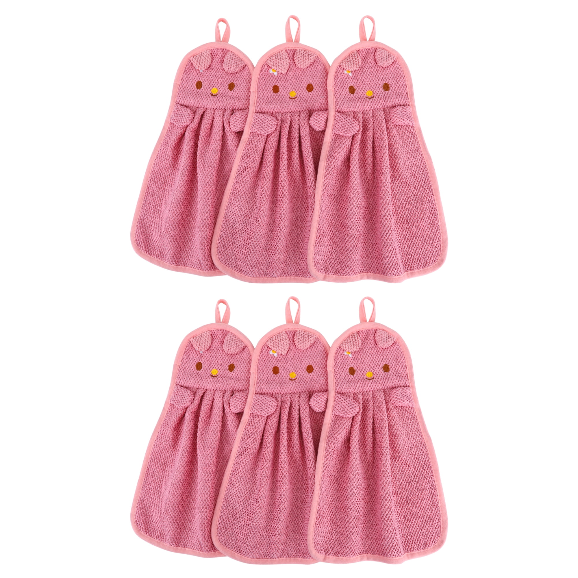 Unique Bargains Cute Cartoon Animal Pattern Hanging Hand Towels Pink