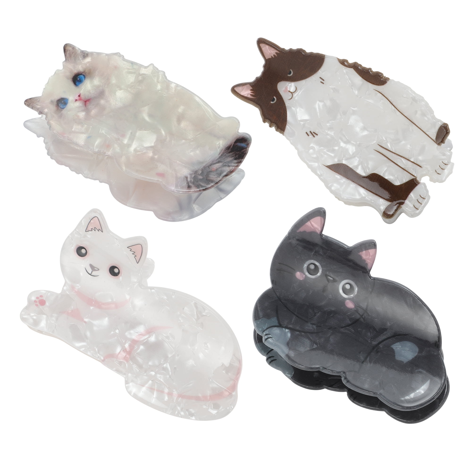 Unique Bargains Cute Cartoon Cat Hair Clips Black Beige Brown White 4 Pcs