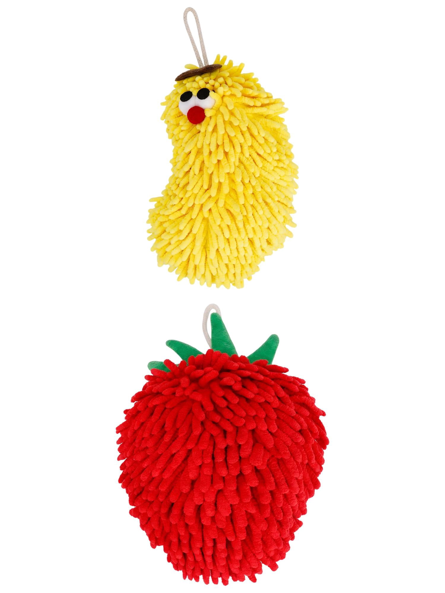 Unique Bargains Cute Cartoon Chenille Hand Towels for Bathroom Red/Yellow 10" x 6"