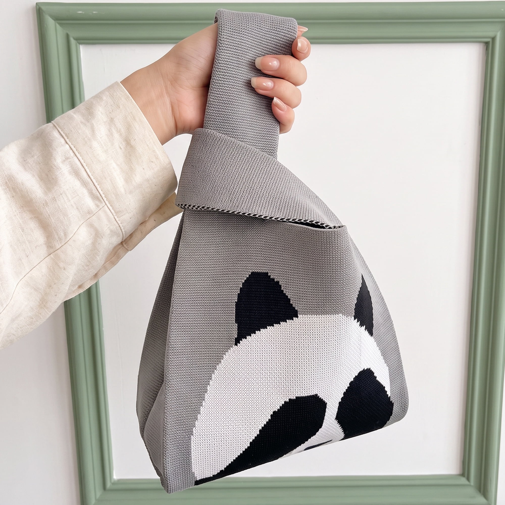 Unique Bargains Cute Cartoon Gift Reusable Tote Bag with Handles 7.5" x 13.4" Gray