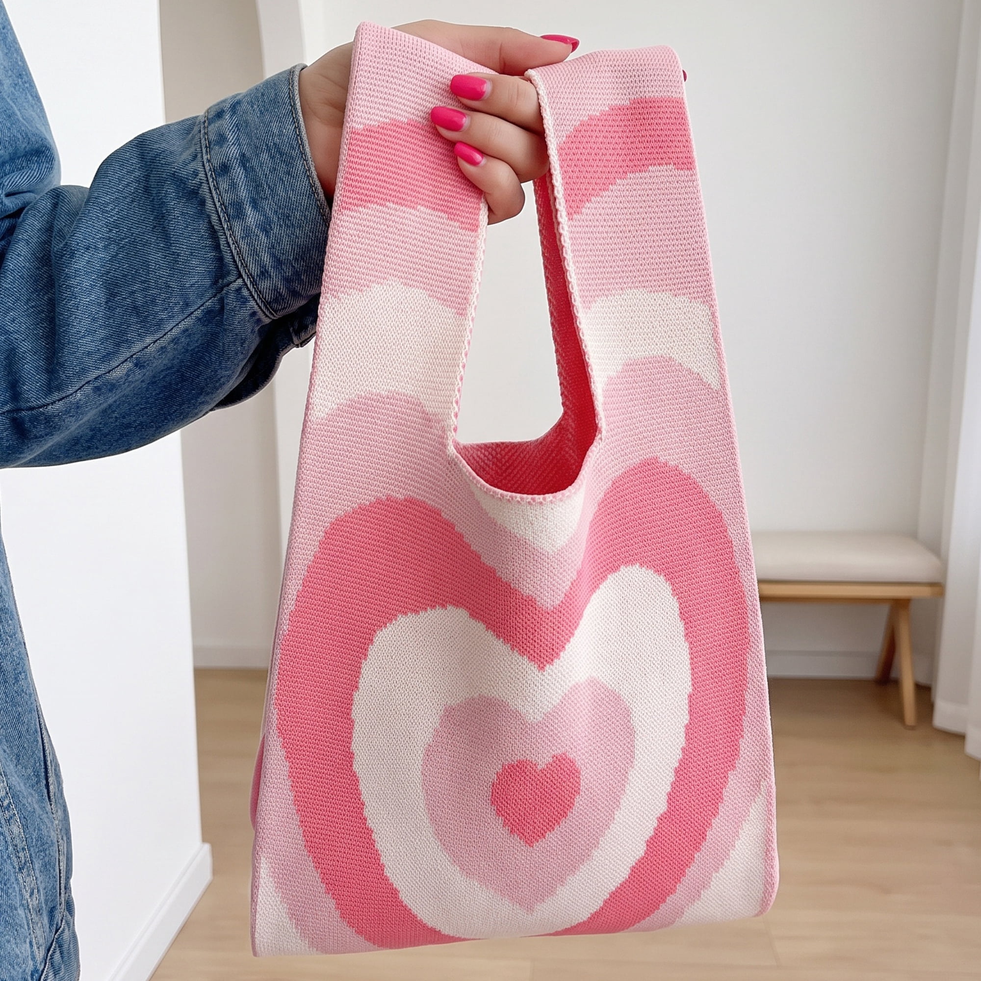 Unique Bargains Cute Cartoon Gift Reusable Tote Bags with Handles 7.5" x 13.4" Heart