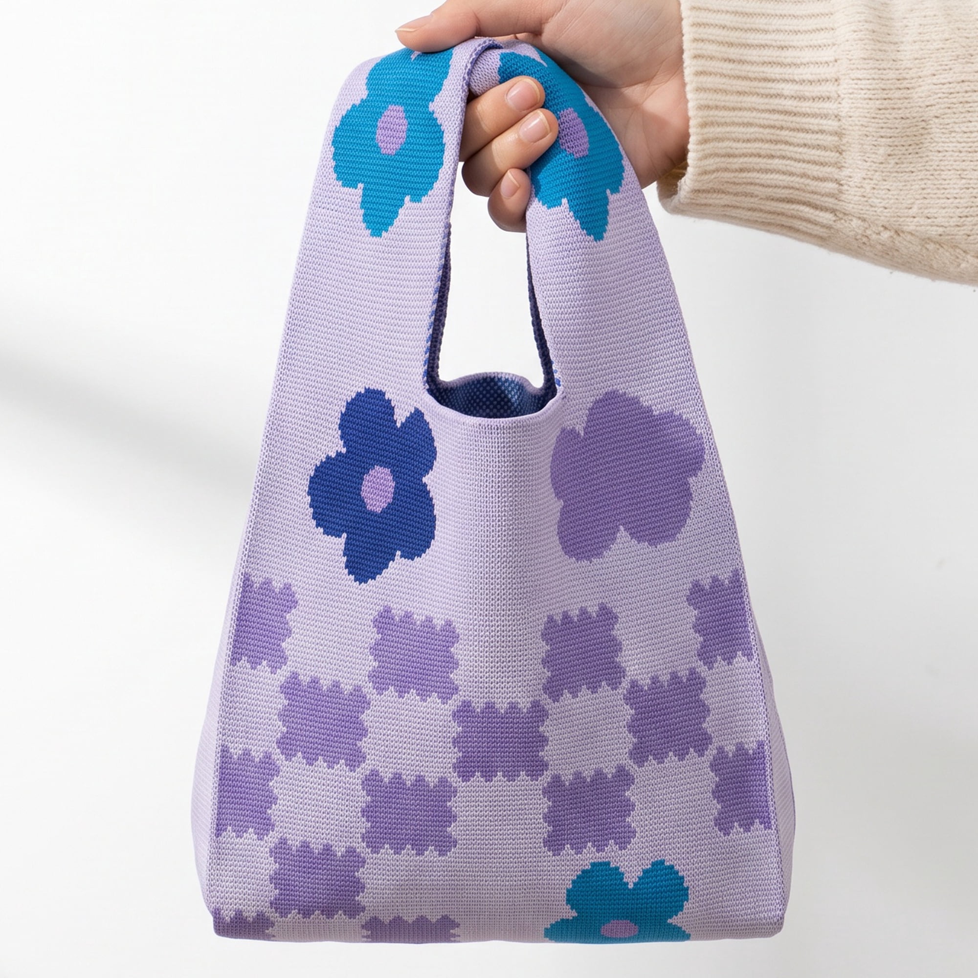 Unique Bargains Cute Cartoon Gift Reusable Tote Bags with Handles 7.5" x 13.4" Purple