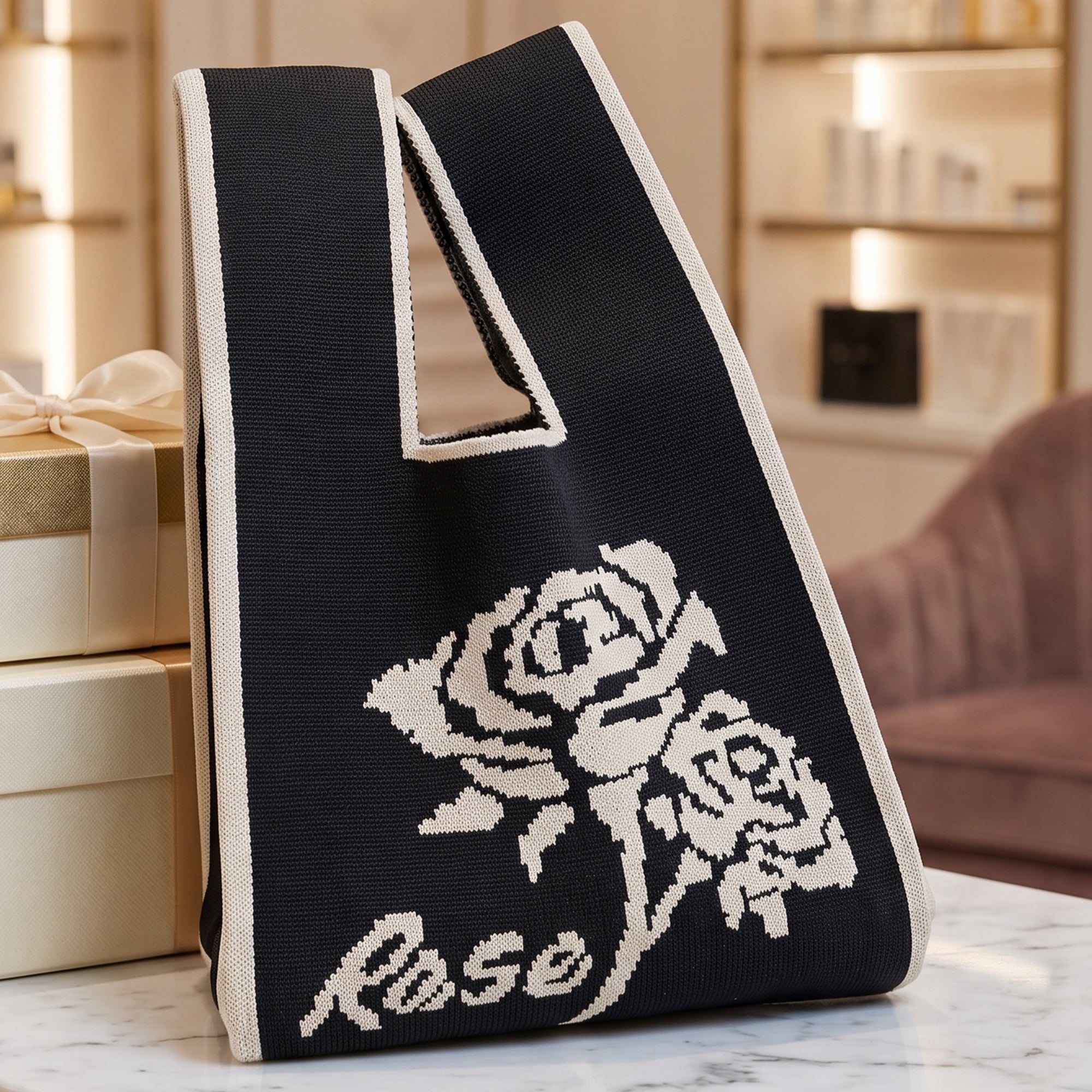 Unique Bargains Cute Cartoon Gift Reusable Tote Bags with Handles  7.5" x 13.4" Rose