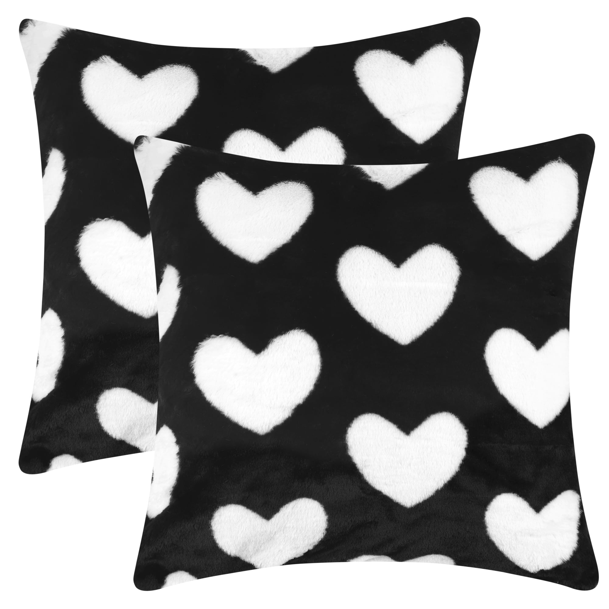 Unique Bargains Cute Cartoon Heart Pattern Soft Throw Decorative Pillow Covers 2 Packs Black 20" x 20"