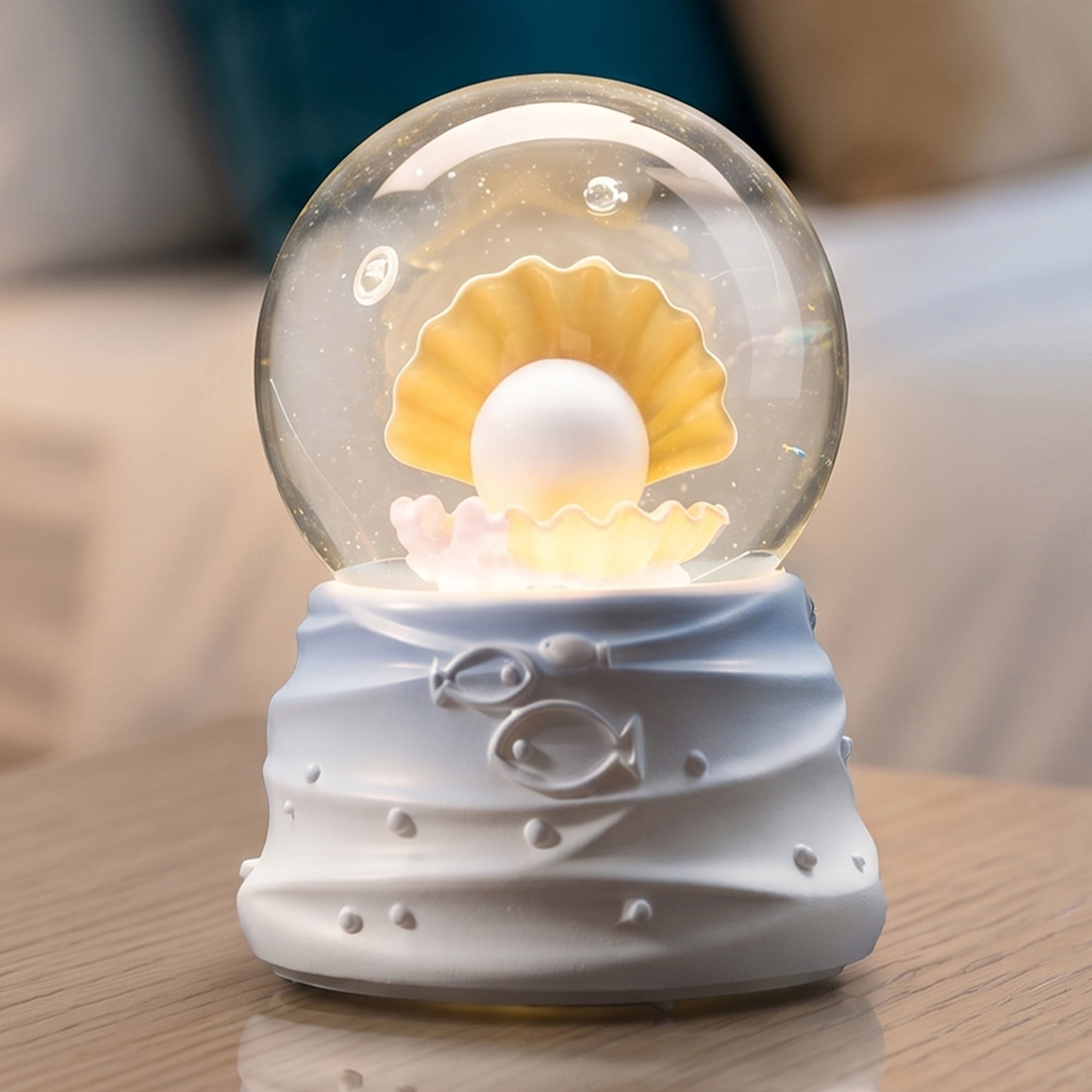 Unique Bargains Cute Cartoon Light Up Crystal Ball Mini Resin Figurine Snow Globe Blue