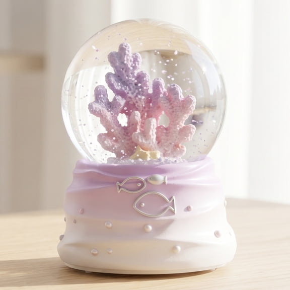Unique Bargains Cute Cartoon Light Up Crystal Ball Mini Resin Figurine Snow Globe Purple