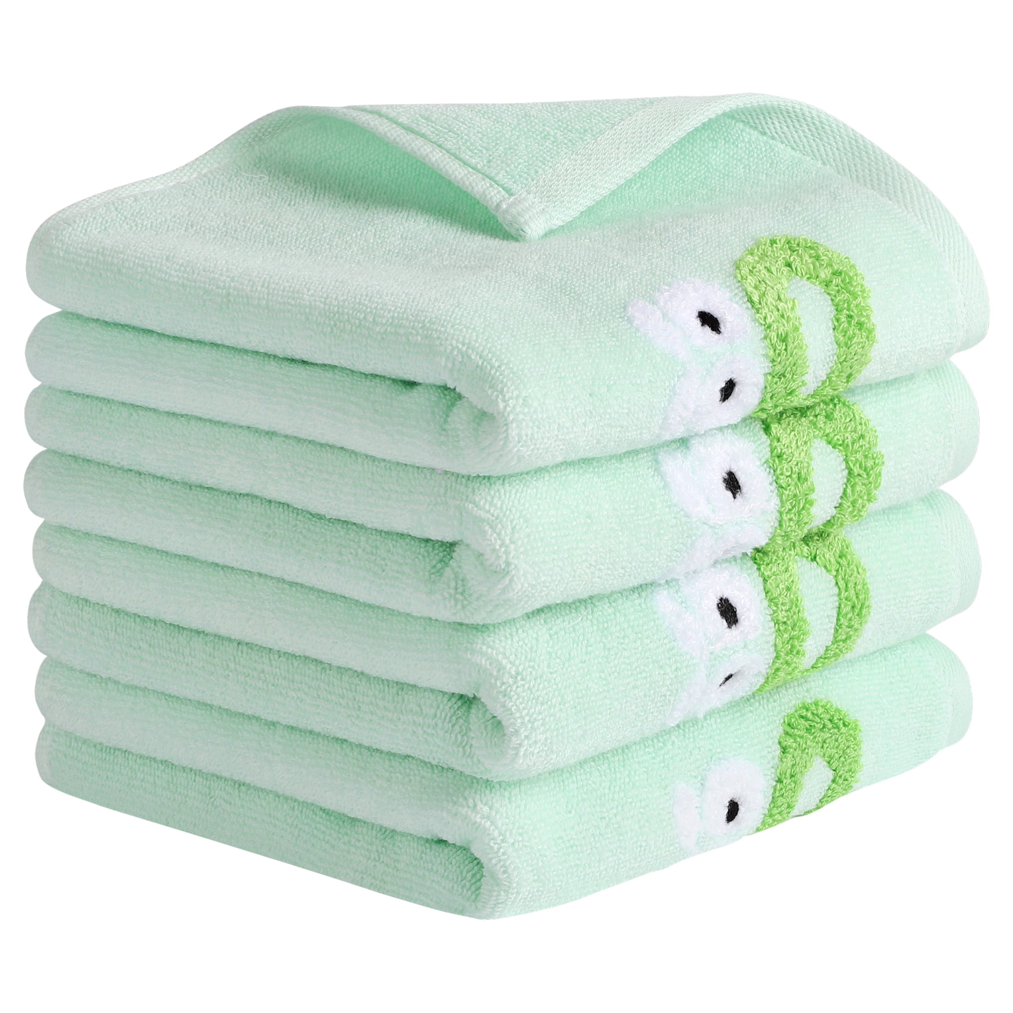 Unique Bargains Cute Cartoon Pattern Absorbent Hand Towels Green 4-Piece