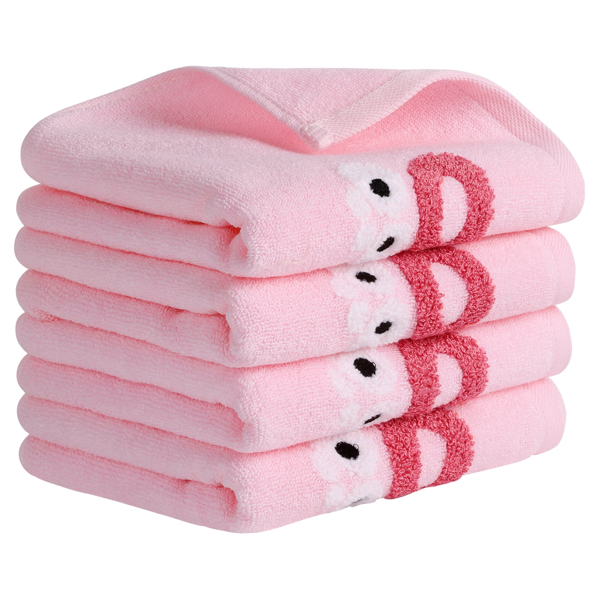 Unique Bargains Cute Cartoon Pattern Absorbent Hand Towels Pink 4-Piece