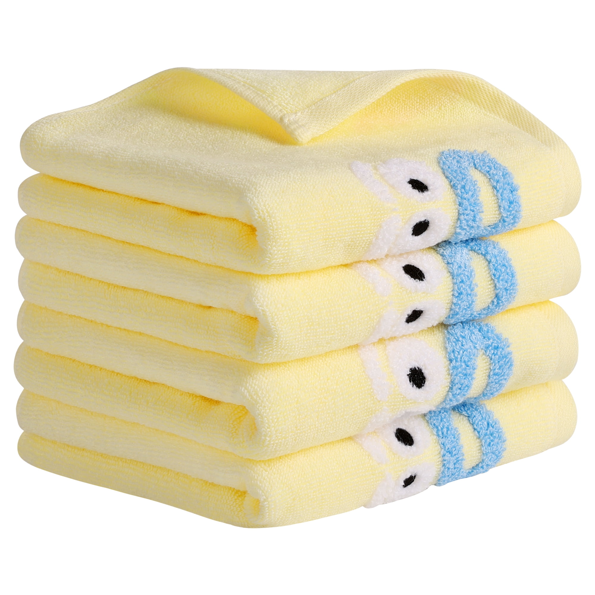 Unique Bargains Cute Cartoon Pattern Absorbent Hand Towels Yellow 4-Piece