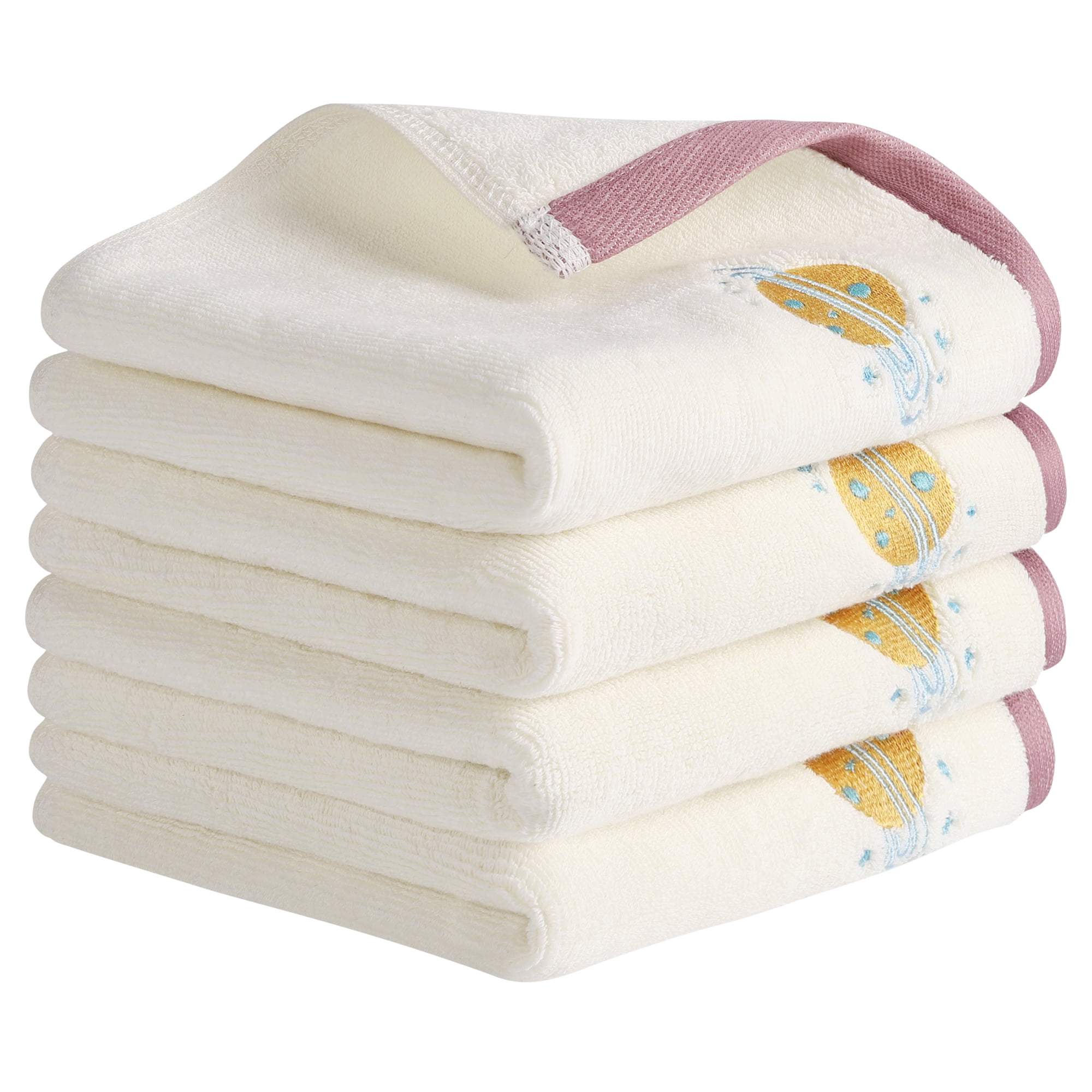Unique Bargains Cute Cartoon Pattern Decorative Hand Towels Beige-Universe 4-Piece