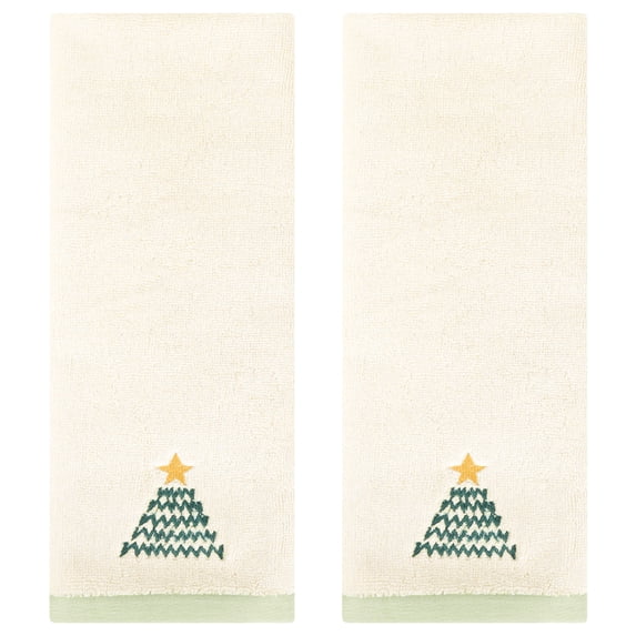 Unique Bargains Cute Cartoon Pattern Decorative Hand Towels White-Christmas Tree 2-Piece