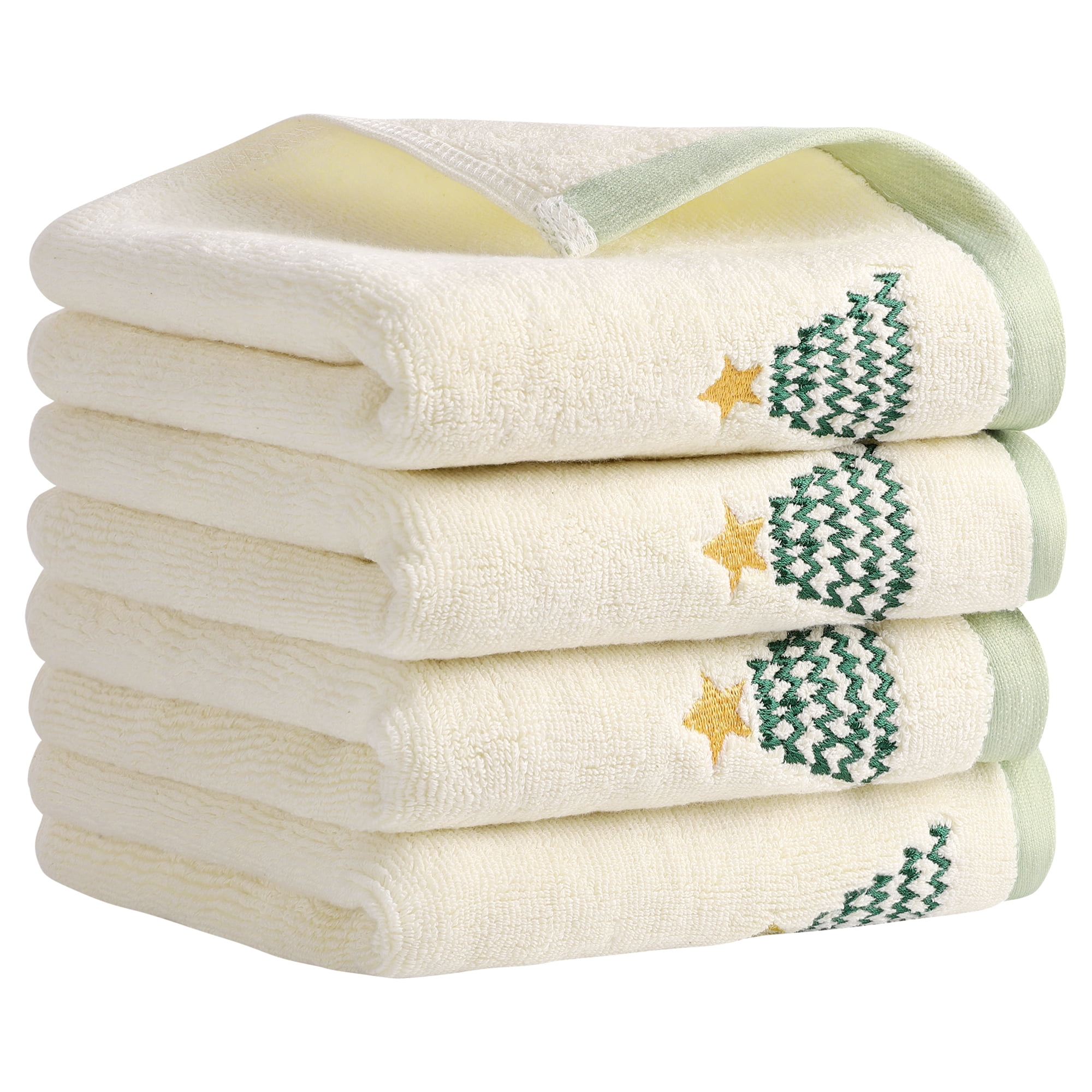 Unique Bargains Cute Cartoon Pattern Decorative Hand Towels White-Christmas Tree 4-Piece