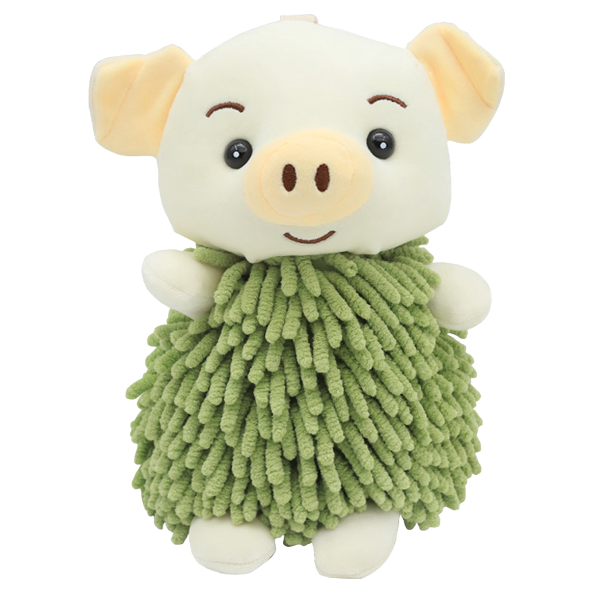 Unique Bargains Cute Cartoon Piggy Chenille Plush Ball Hand Towels Green