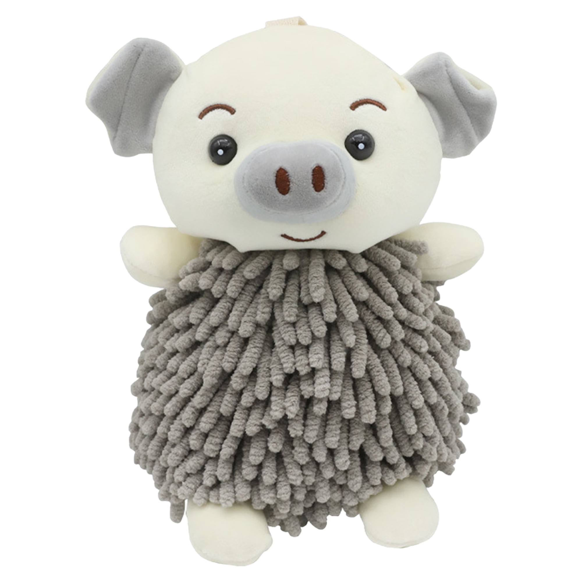 Unique Bargains Cute Cartoon Piggy Chenille Plush Ball Hand Towels Grey