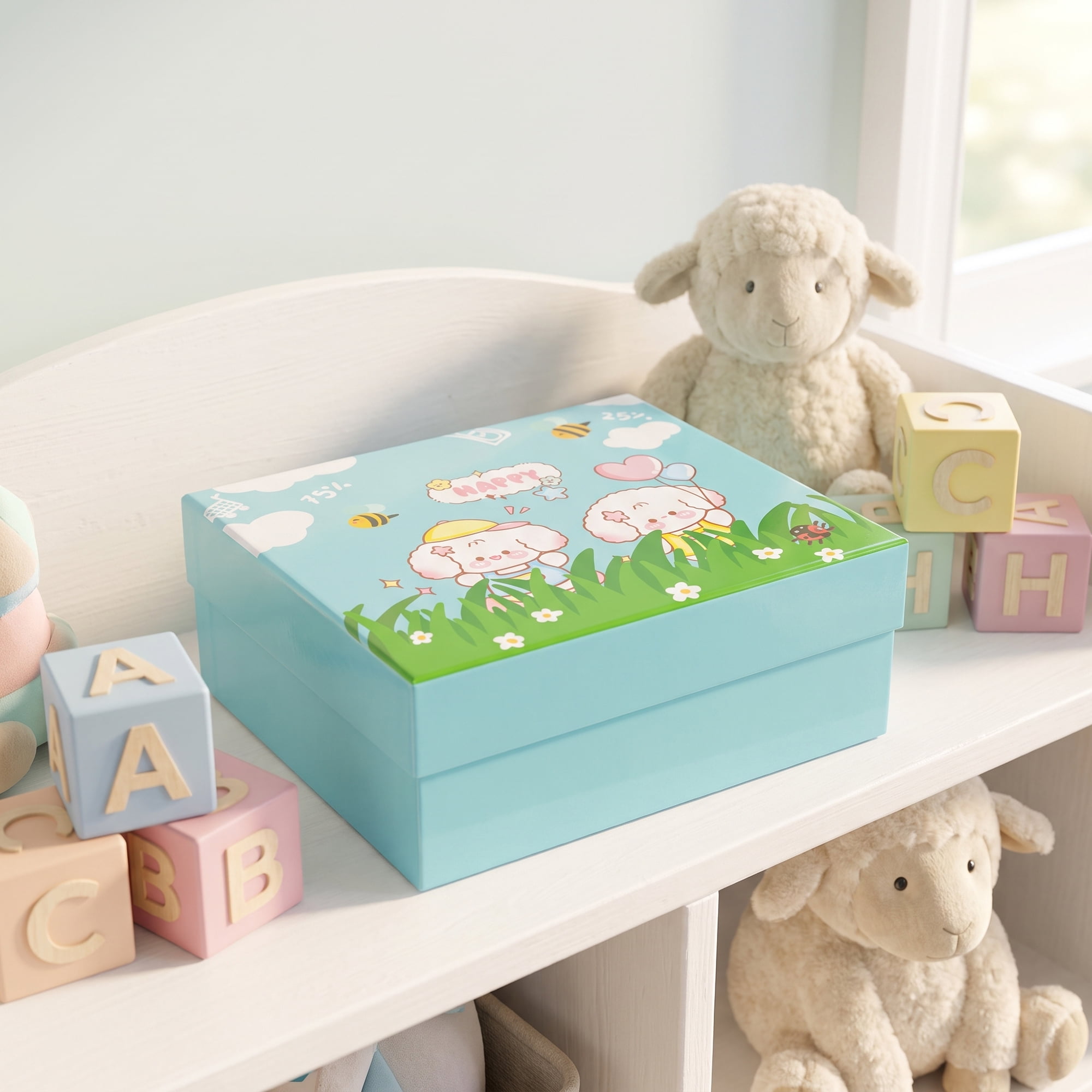 Unique Bargains Cute Cartoon Rigid Present Box Blue 10"x8.1"x3.9"