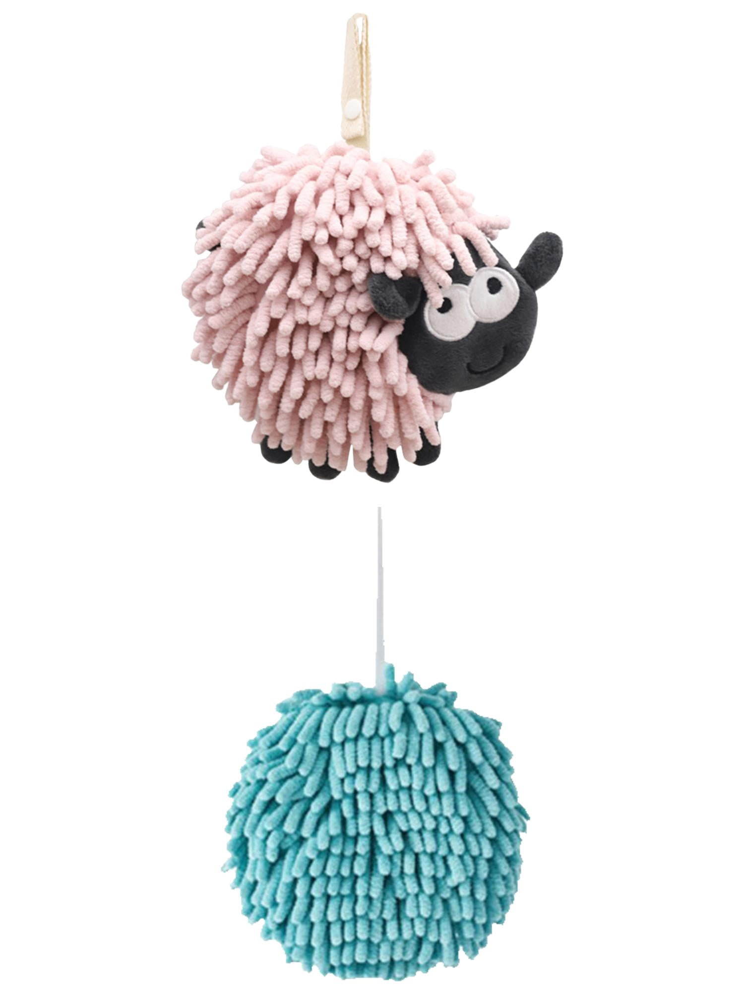 Unique Bargains Cute Chenille Ball Hand Towel 2 Pcs Blue/Pink 6" x 6"/7" x 7"