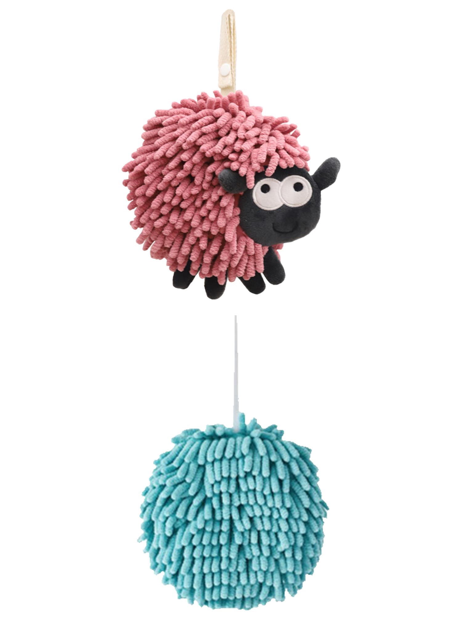 Unique Bargains Cute Chenille Ball Hand Towel 2 Pcs Blue/Purple 6" x 6"/7" x 7"