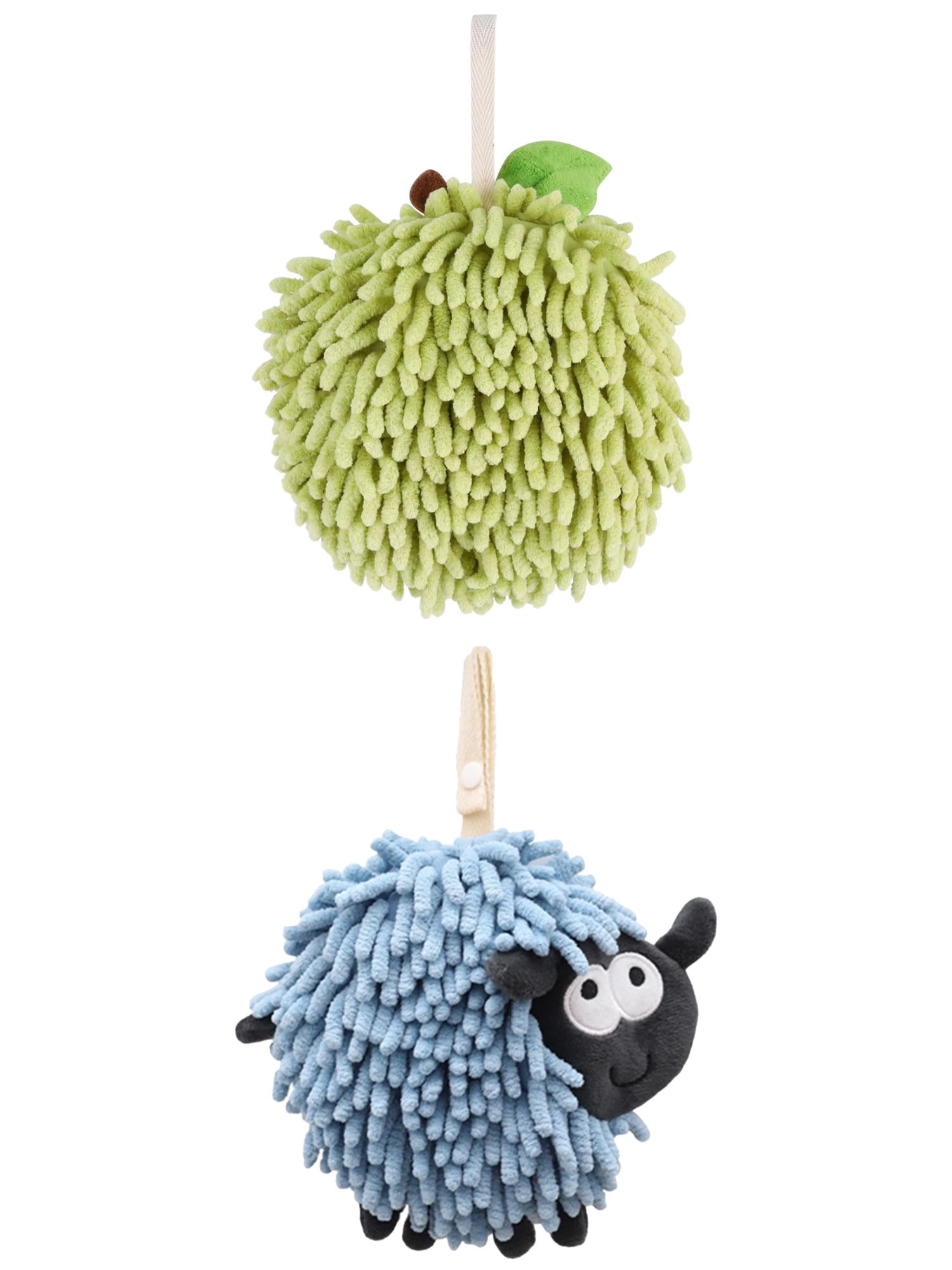 Unique Bargains Cute Chenille Ball Hand Towel 2 Pcs Green/Blue 6" x 6"/7" x 7"