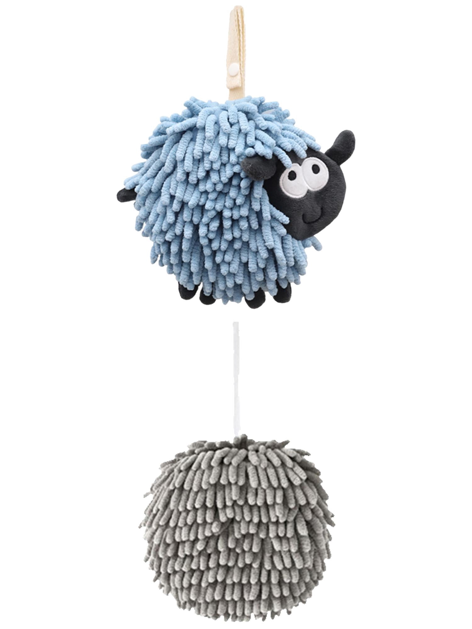 Unique Bargains Cute Chenille Ball Hand Towel 2 Pcs Grey/Blue 6" x 6"/7" x 7"