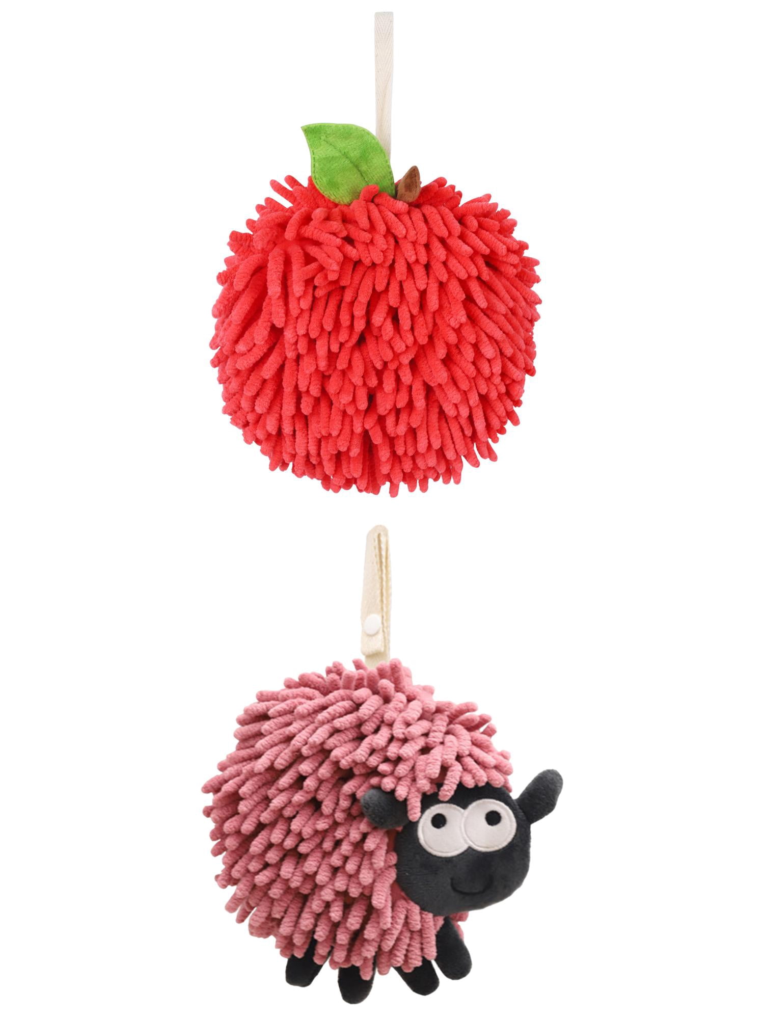 Unique Bargains Cute Chenille Ball Hand Towel 2 Pcs Red/Purple 6" x 6"/7" x 7"