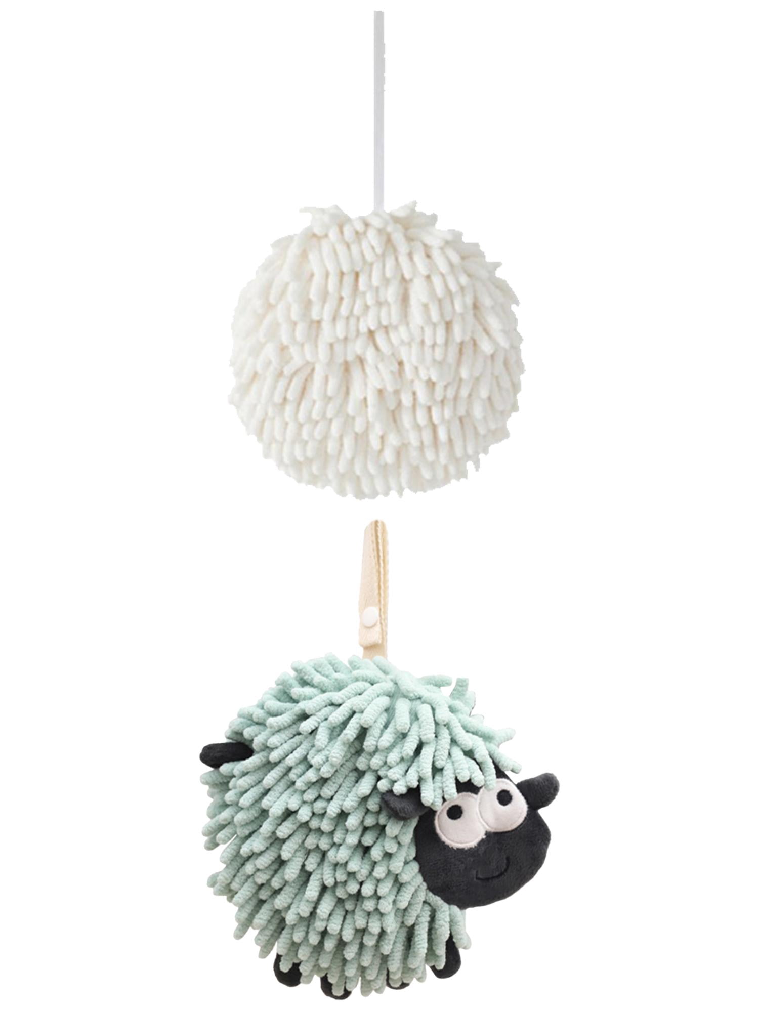 Unique Bargains Cute Chenille Ball Hand Towel 2 Pcs White/Green 6" x 6"/7" x 7"