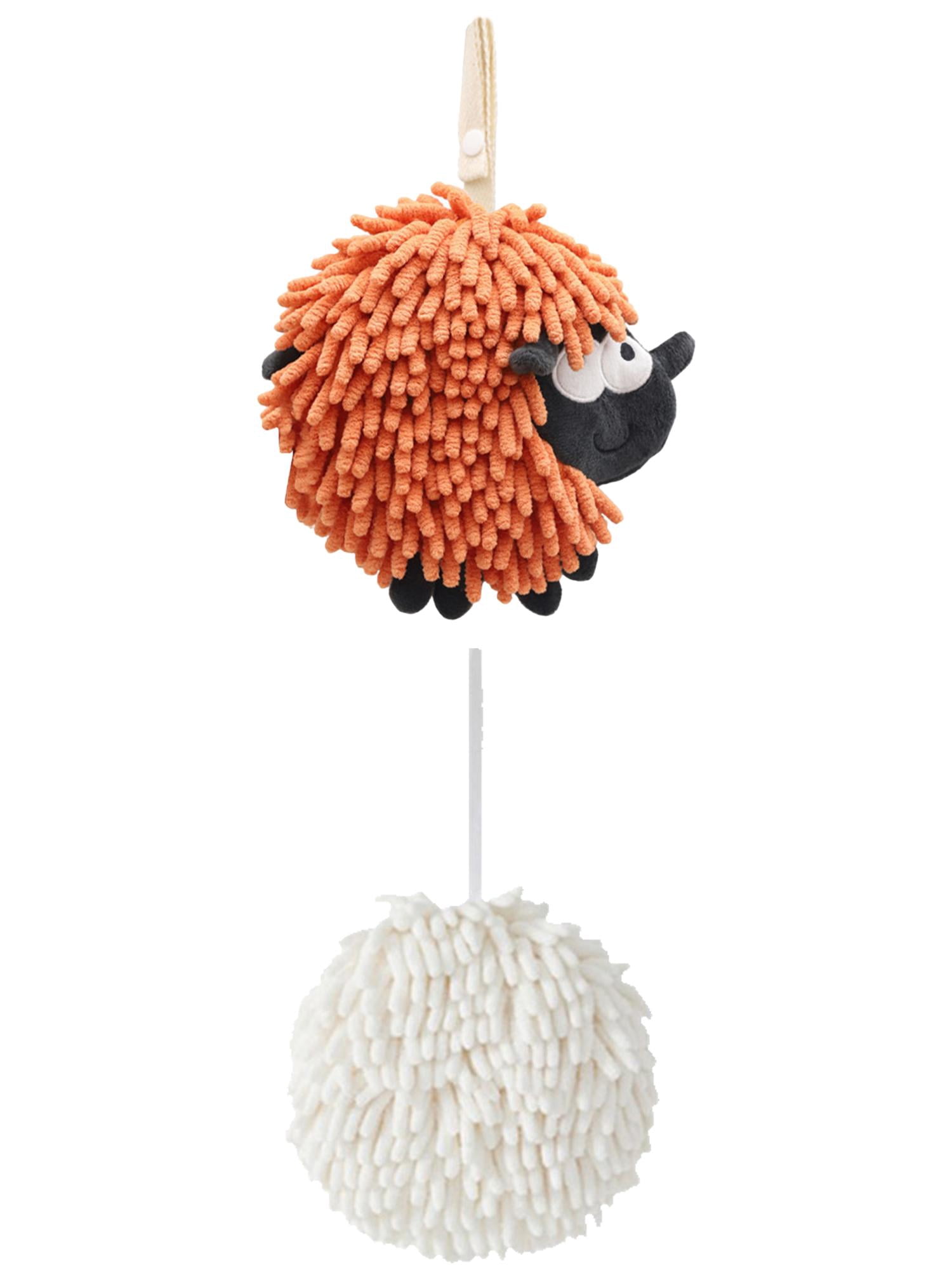 Unique Bargains Cute Chenille Ball Hand Towel 2 Pcs White/Orange 6" x 6"/7" x 7"