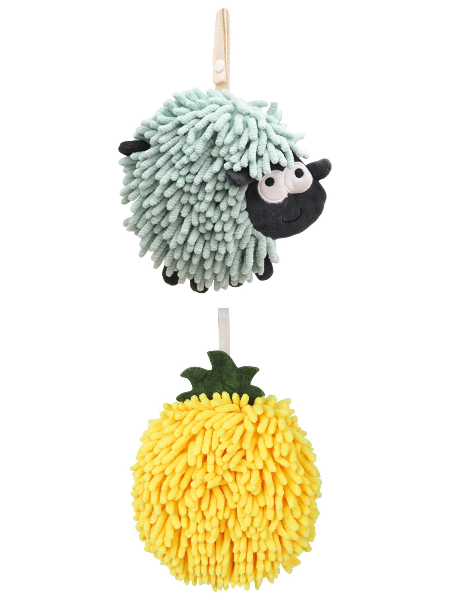 Unique Bargains Cute Chenille Ball Hand Towel 2 Pcs Yellow/Green 6" x 6"/7" x 7"