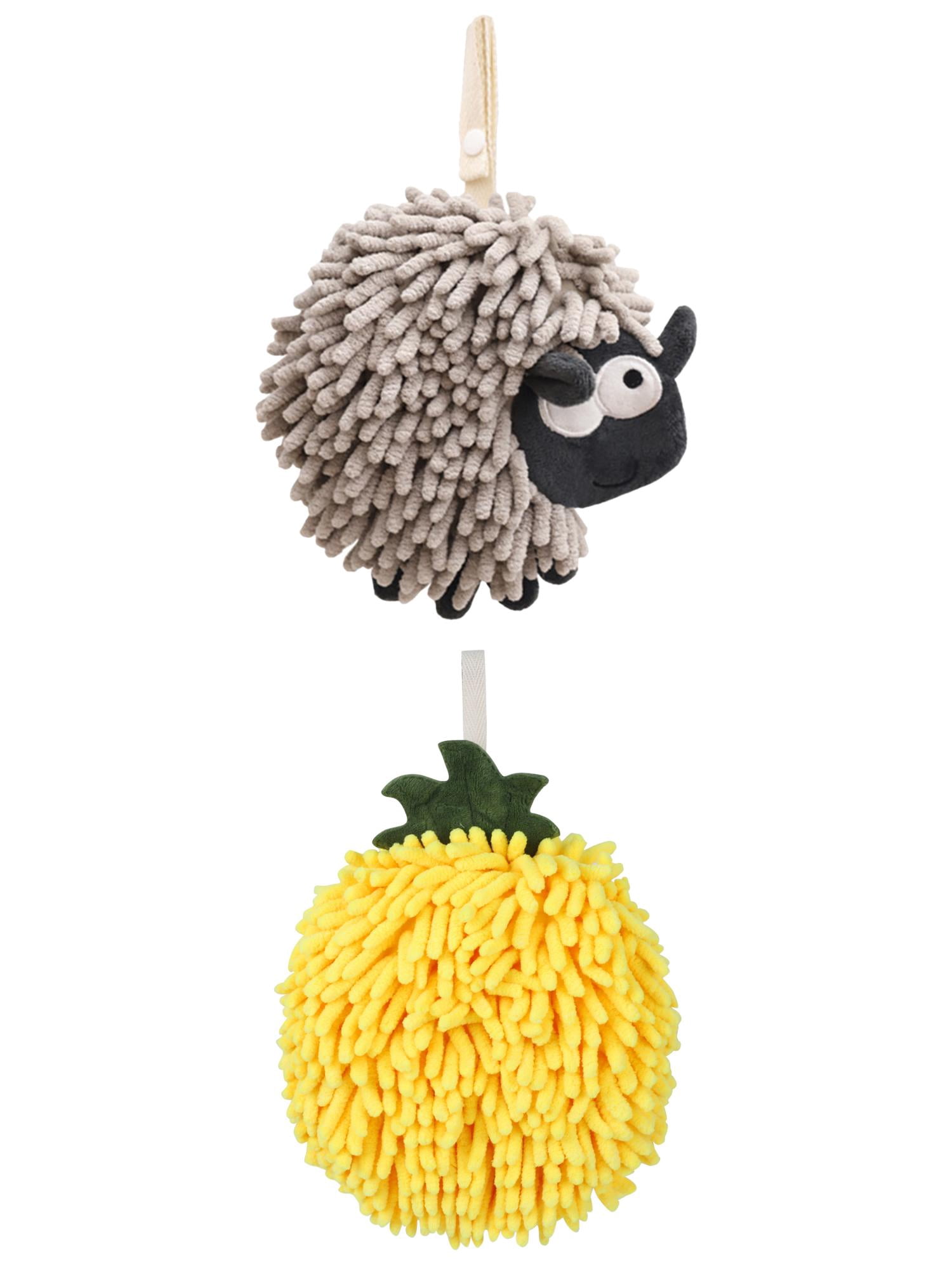 Unique Bargains Cute Chenille Ball Hand Towel 2 Pcs Yellow/Grey 6" x 6"/7" x 7"