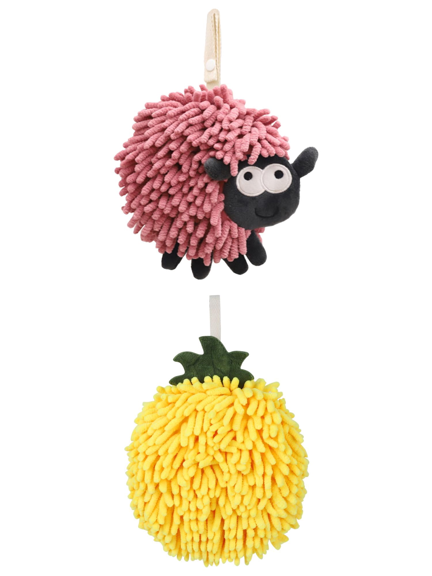 Unique Bargains Cute Chenille Ball Hand Towel 2 Pcs Yellow/Purple 6" x 6"/7" x 7"